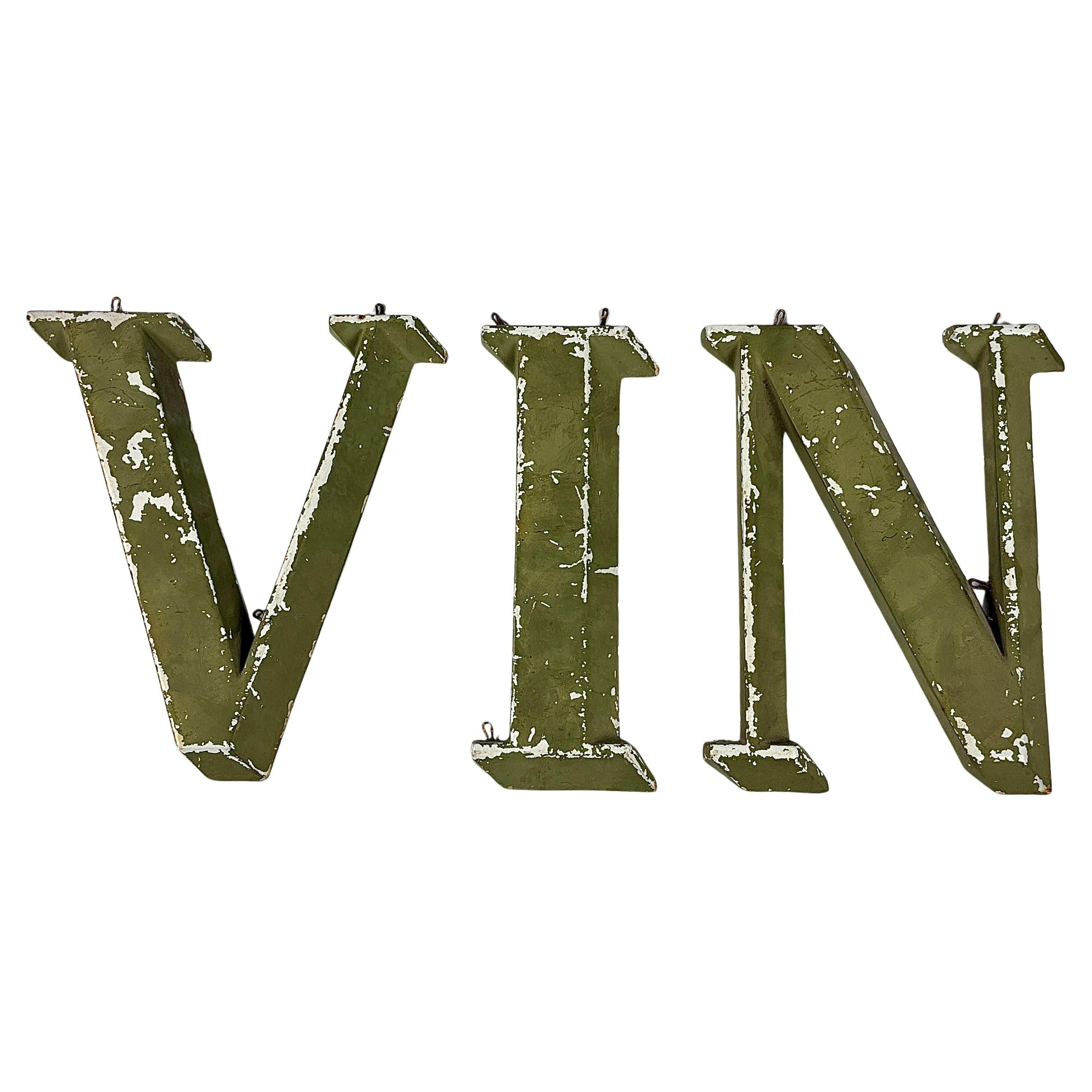 Early 20th Century Painted Cast Iron French Winemakers Sign "VIN" For Sale