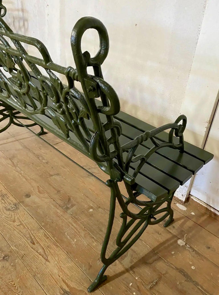 American Early 20th Century Painted Cast Iron Garden Bench with Vine Motif For Sale