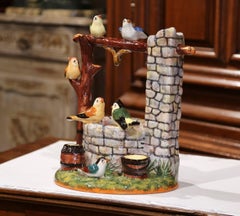 Early 20th Century Painted Ceramic Well Sculpture with Birds Stamped J. Massier