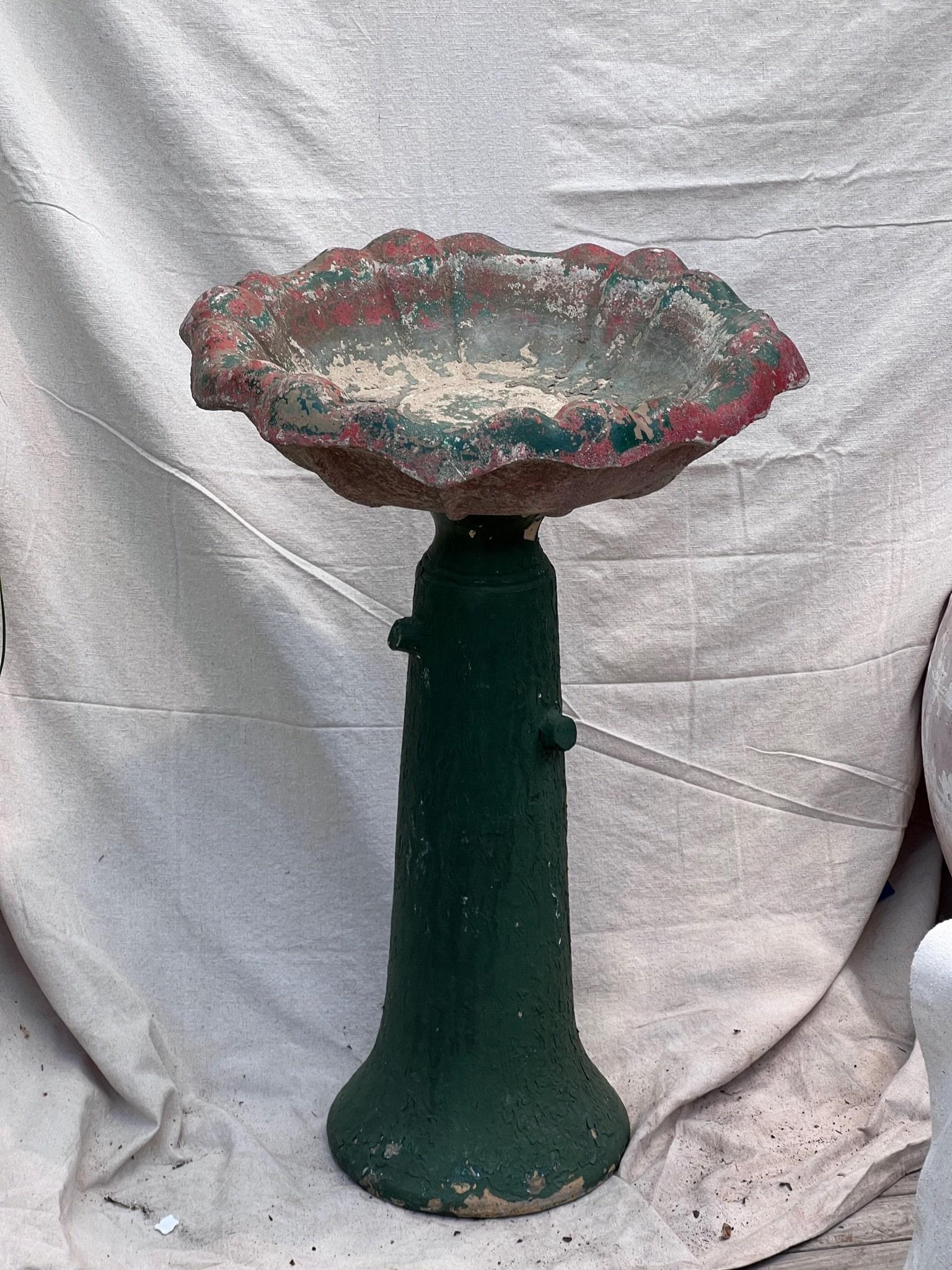 Early 20th Century Painted Concrete Birdbath With Pottery Base For Sale 3