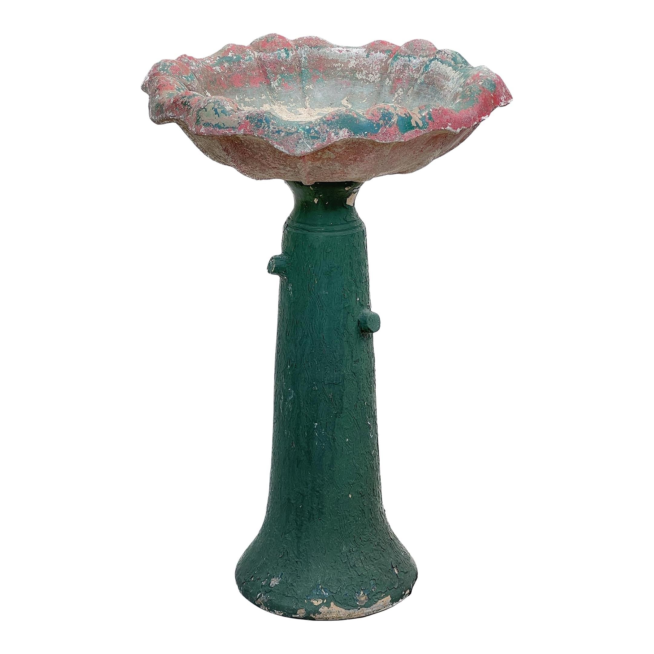 Early 20th Century Painted Concrete Birdbath With Pottery Base For Sale