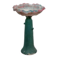Early 20th Century Painted Concrete Birdbath With Pottery Base