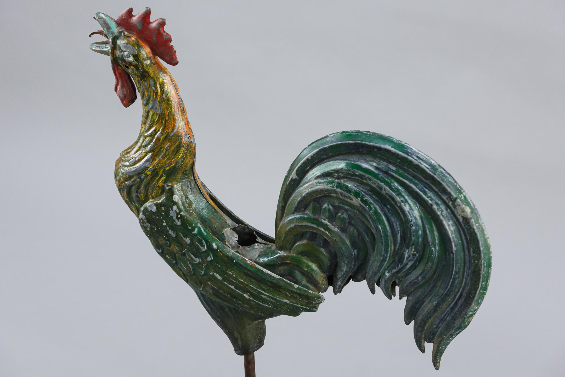 Early 20th Century Painted Copper Cockerel Weathervane 6