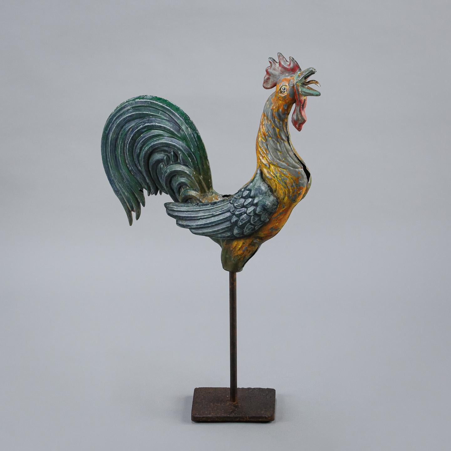Early 20th Century Painted Copper Cockerel Weathervane In Fair Condition In Pease pottage, West Sussex