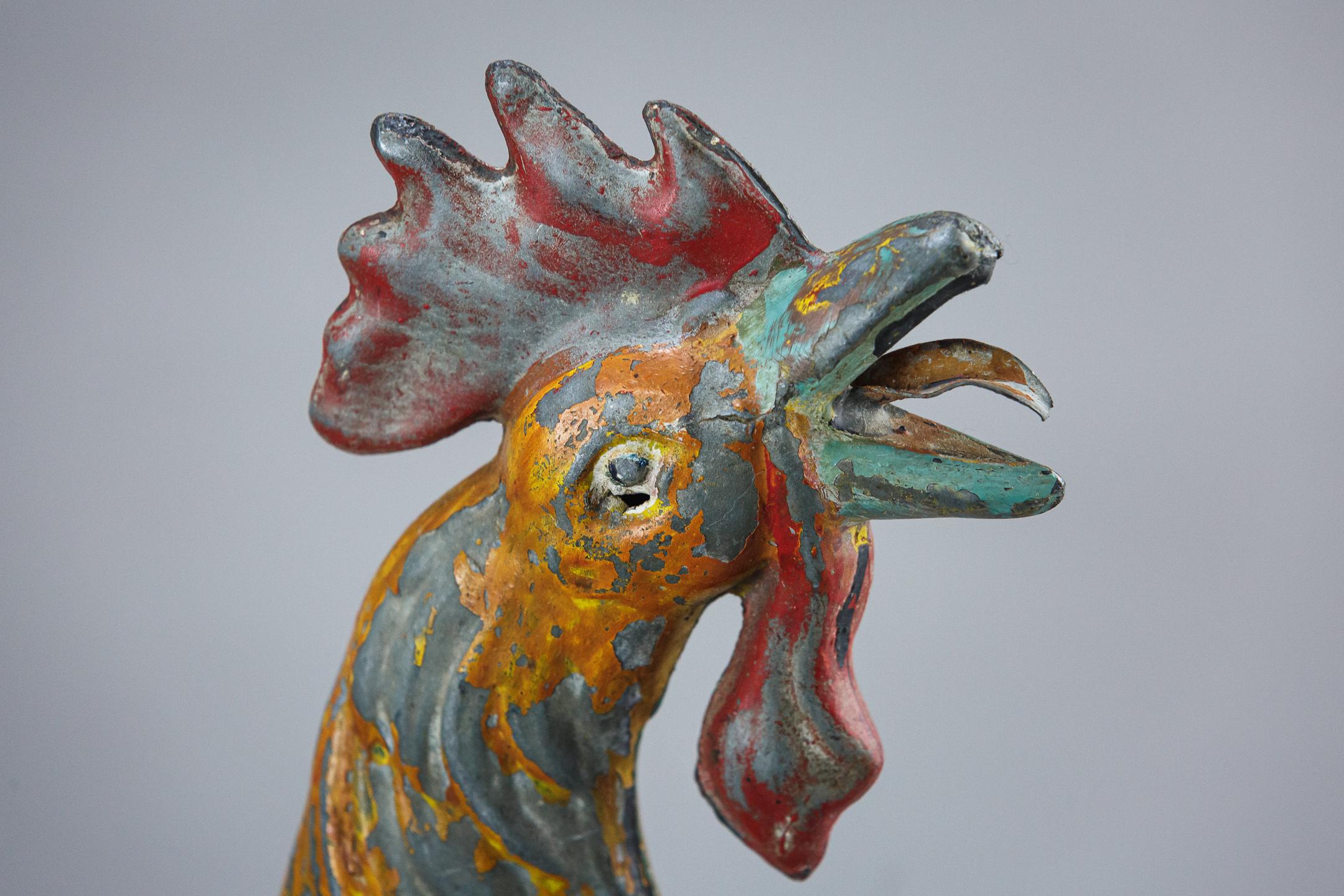 Early 20th Century Painted Copper Cockerel Weathervane 3