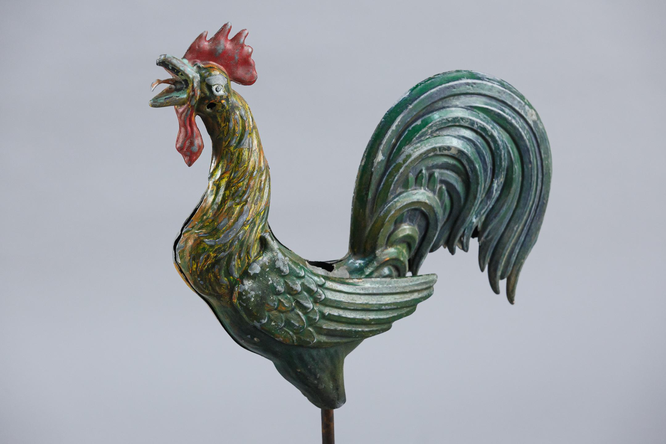 Early 20th Century Painted Copper Cockerel Weathervane 4