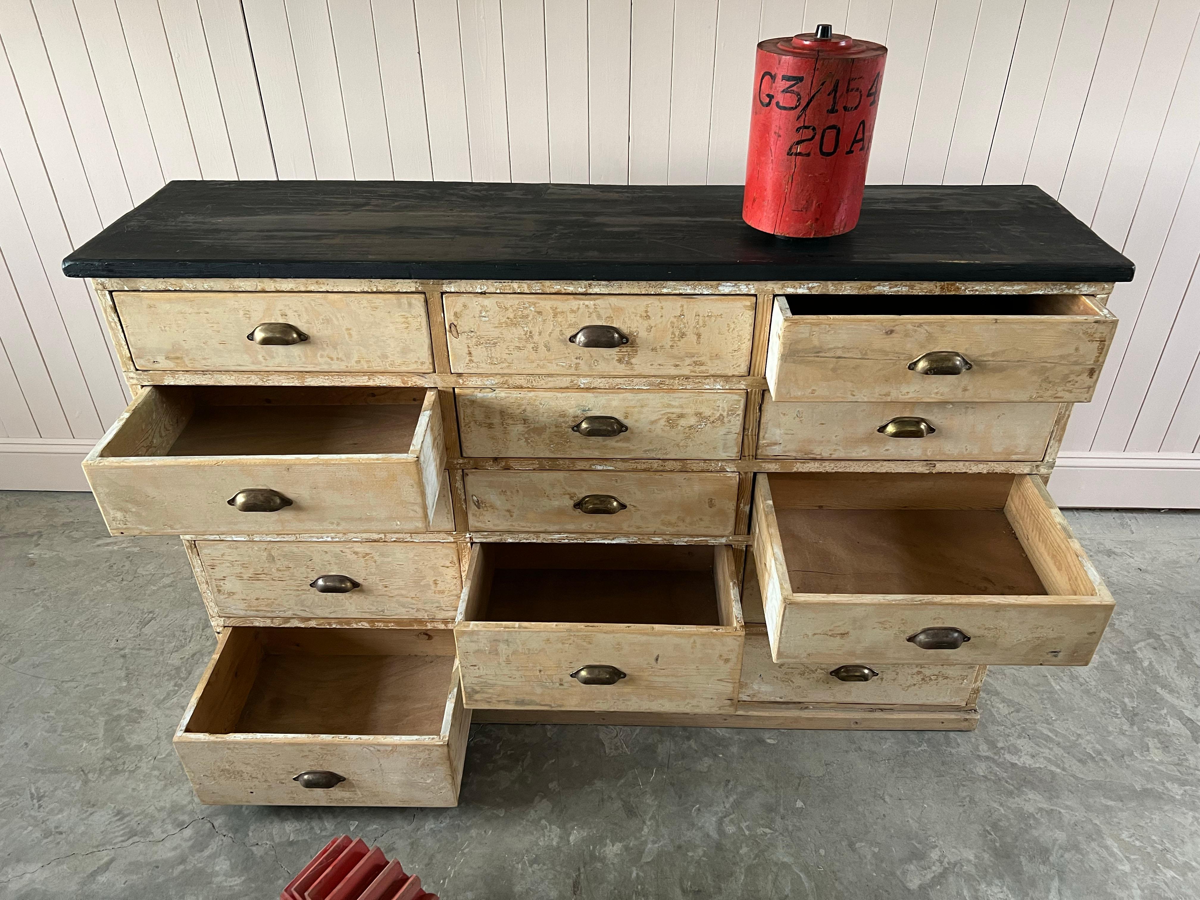 Pine Early 20th Century Painted French Bank of Drawers For Sale