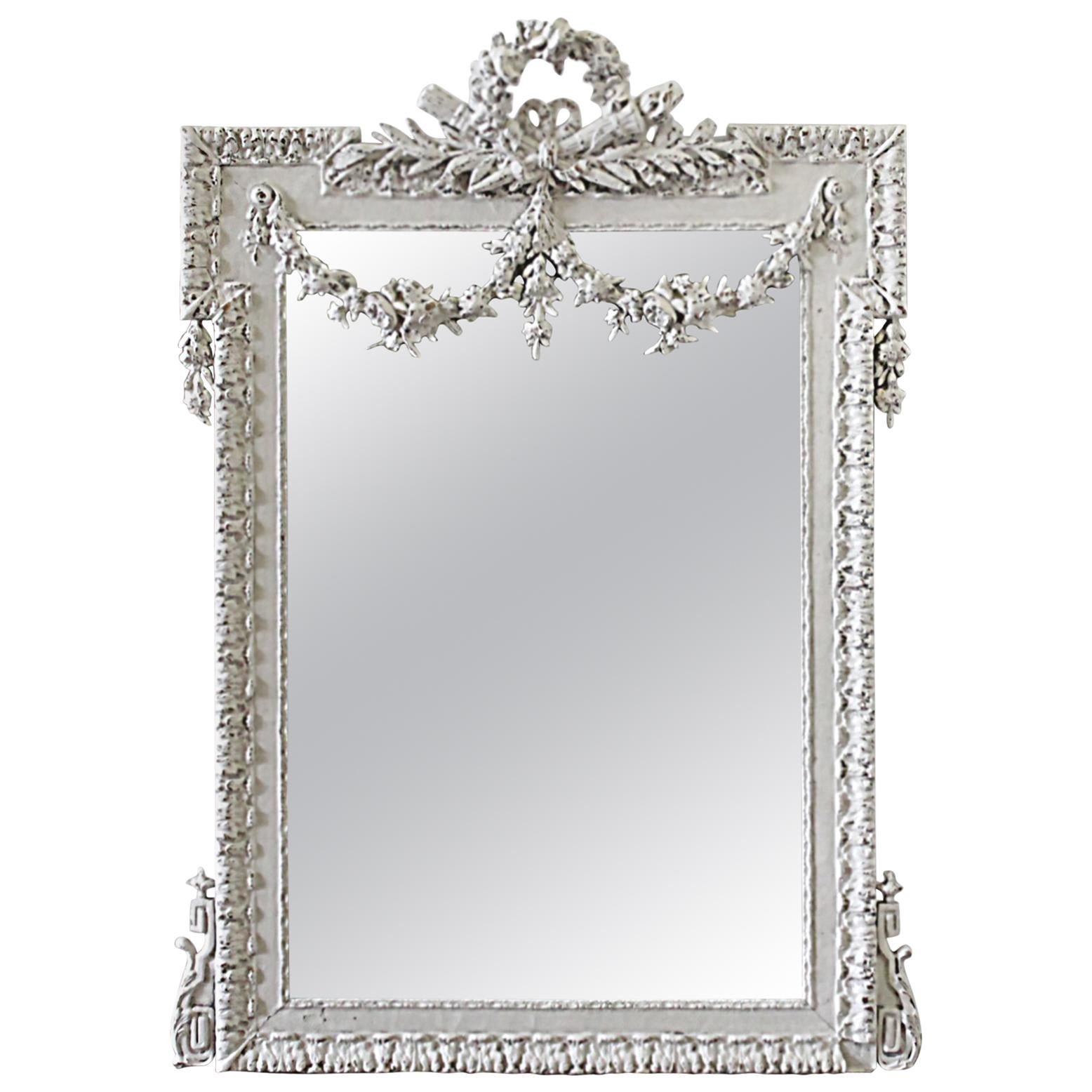 Early 20th Century Painted French Double Rose Swag Mirror