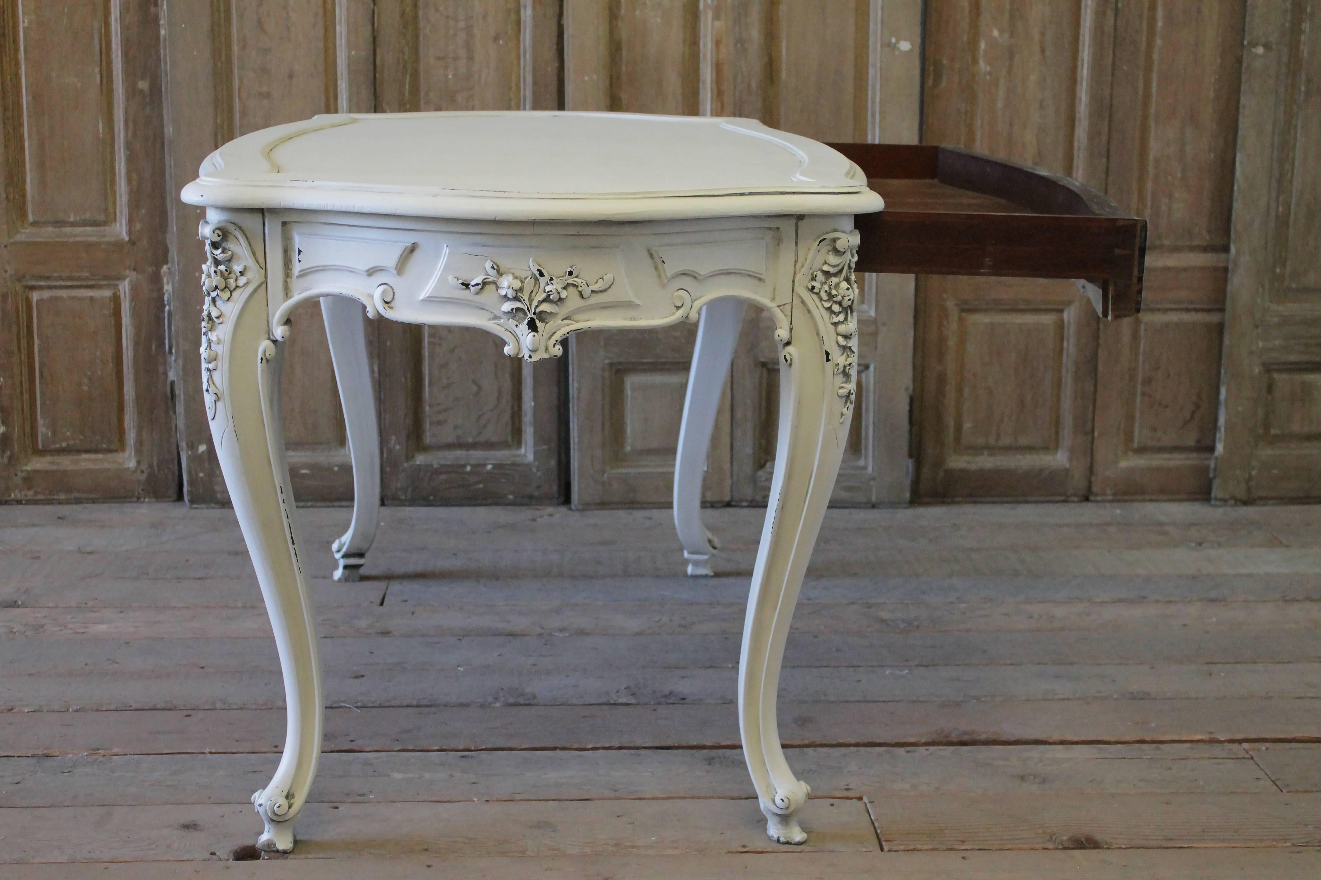 Early 20th Century Painted French Louis XV Style Carved Salon Table Desk 9