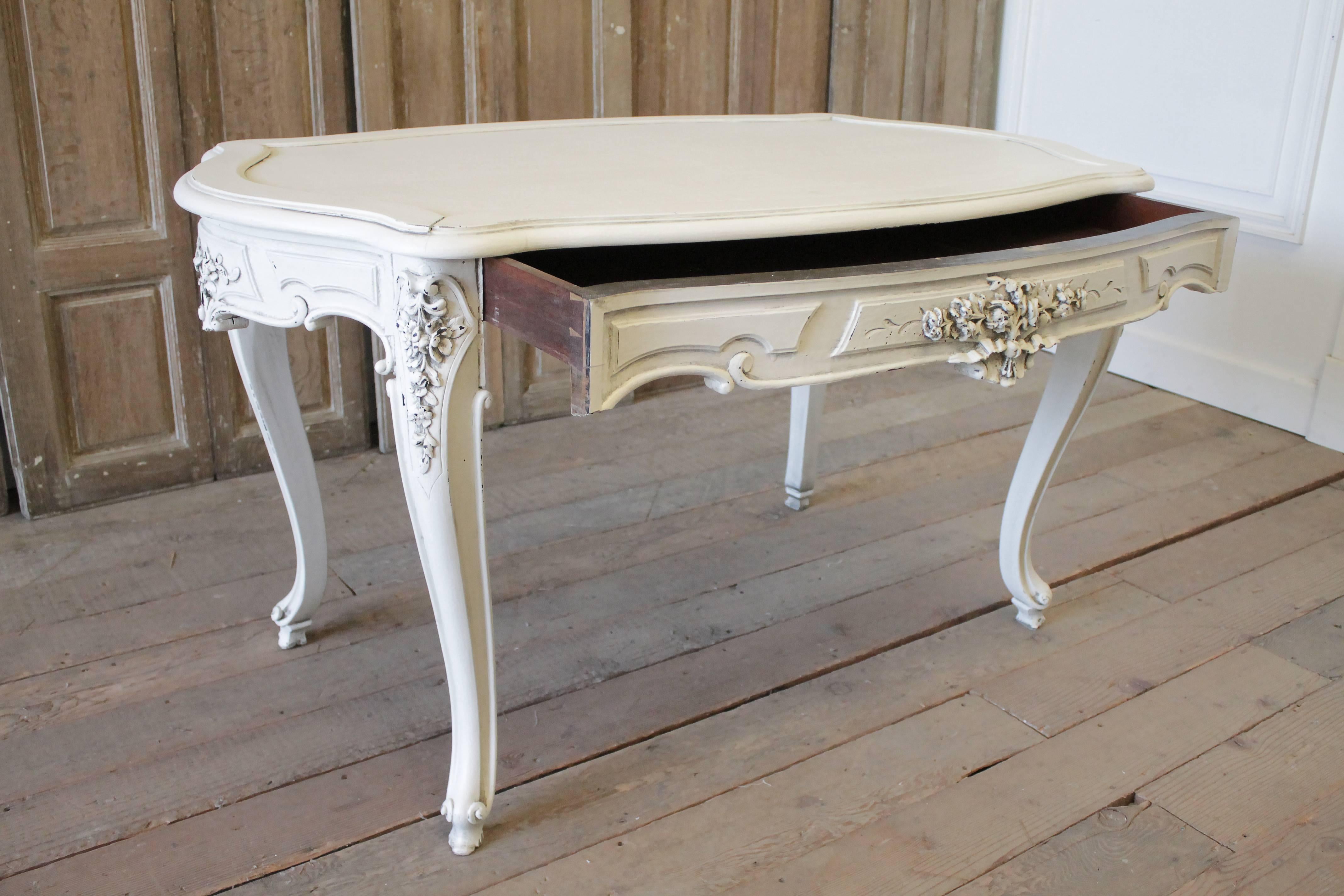 Walnut Early 20th Century Painted French Louis XV Style Carved Salon Table Desk