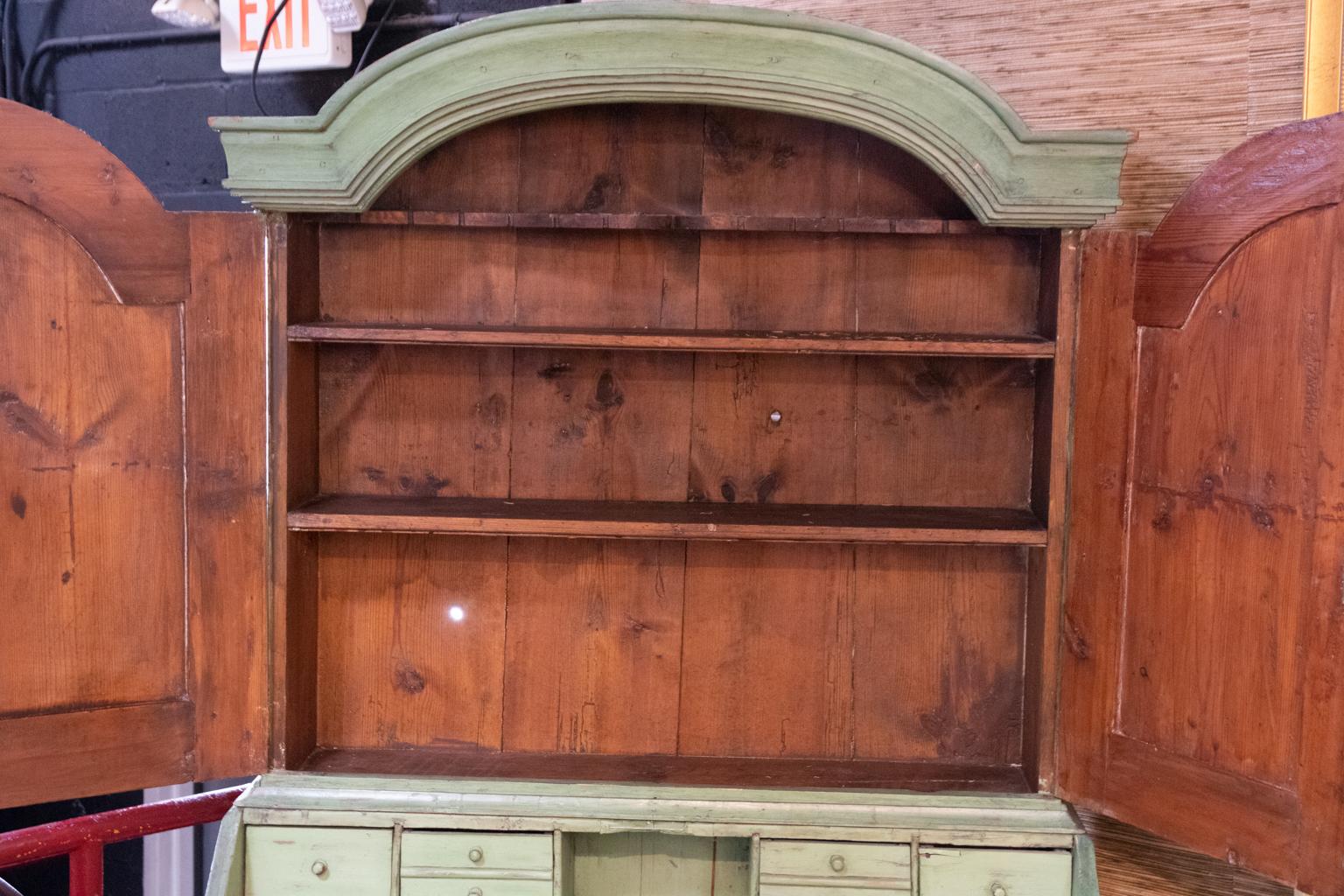 Wood Early 20th Century Painted Green Gustavian Style Secretary, Bookcase