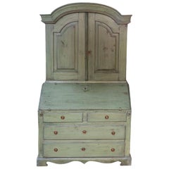 Early 20th Century Painted Green Gustavian Style Secretary, Bookcase