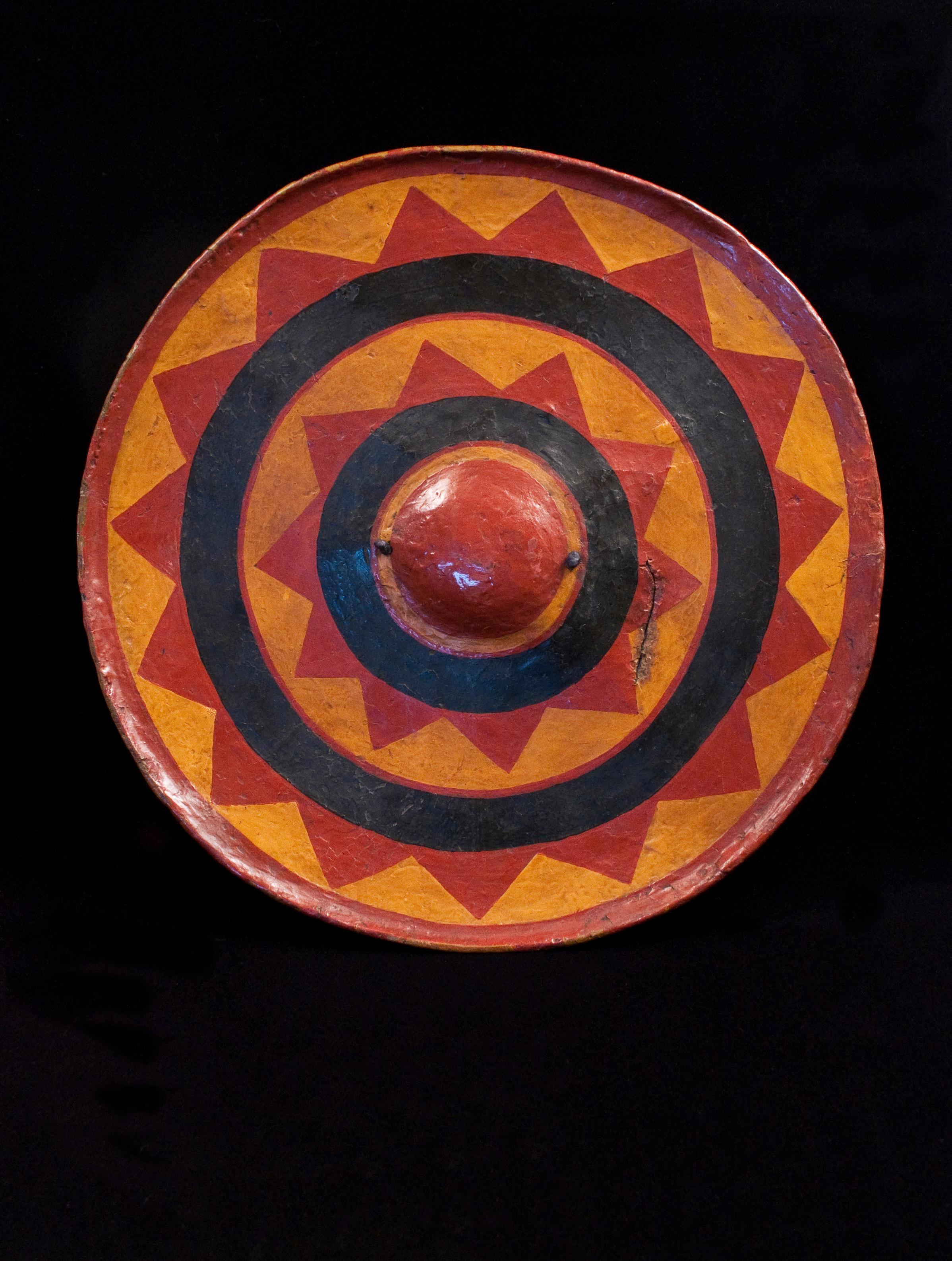 Tribal Early 20th Century Painted Hide Shield from Southwestern China