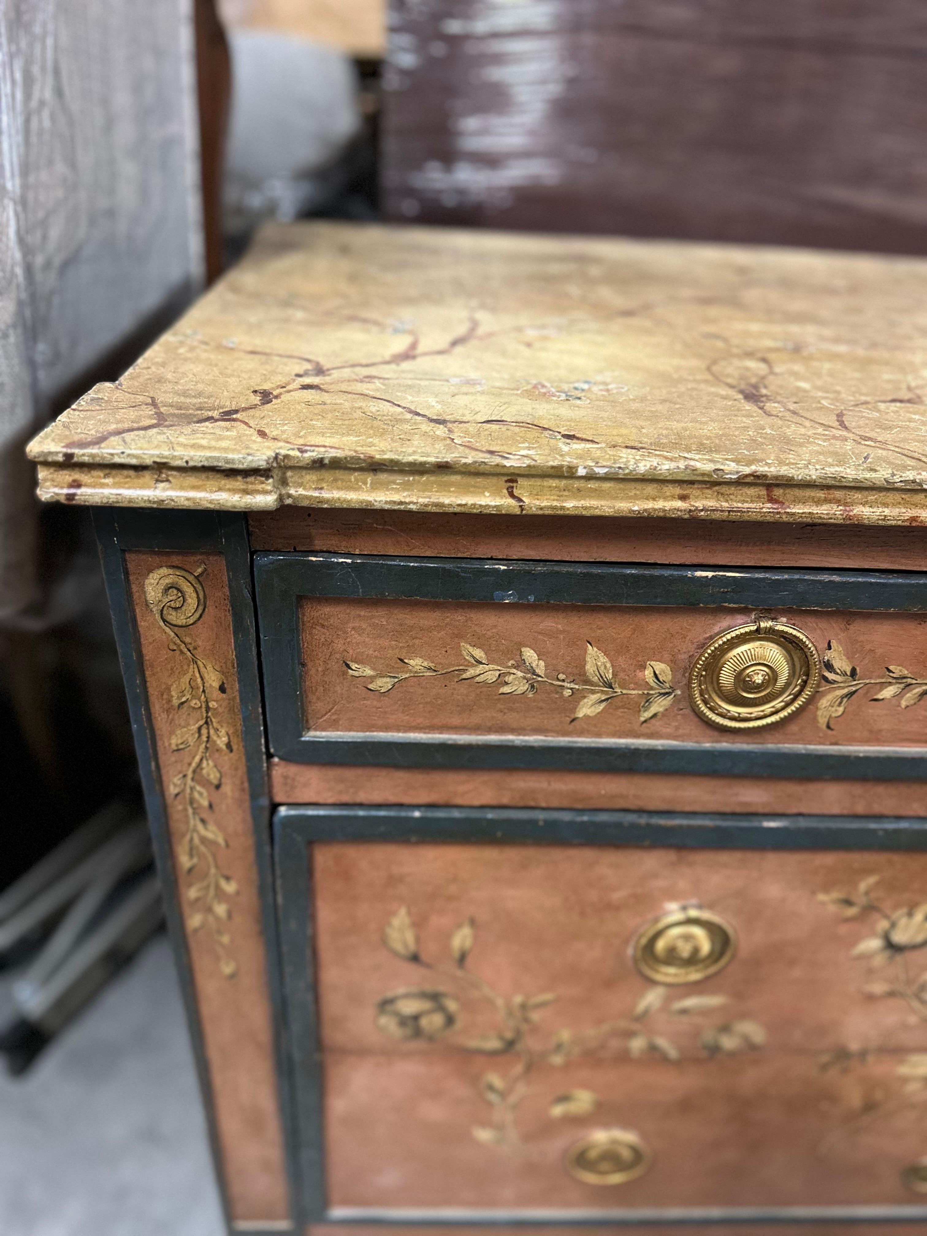 Early 20th Century Painted Italian Neoclassical Style Three Drawer Commode For Sale 1