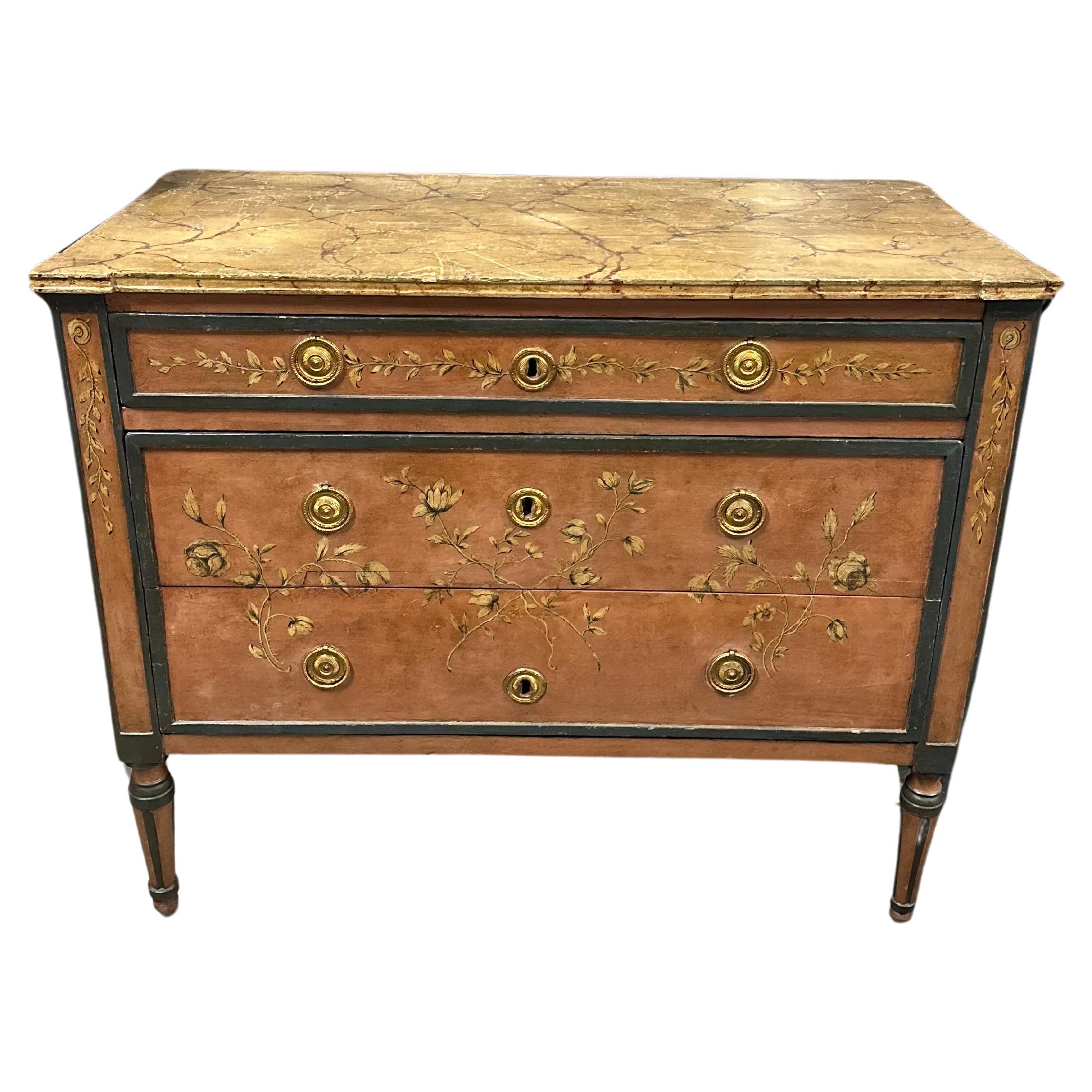 Early 20th Century Painted Italian Neoclassical Style Three Drawer Commode For Sale