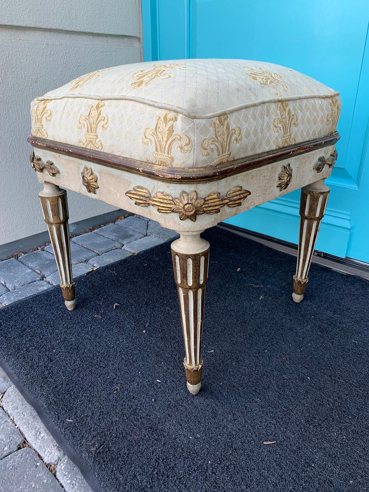 19th-20th Italian Neoclassical Polychrome Stool with handwritten 