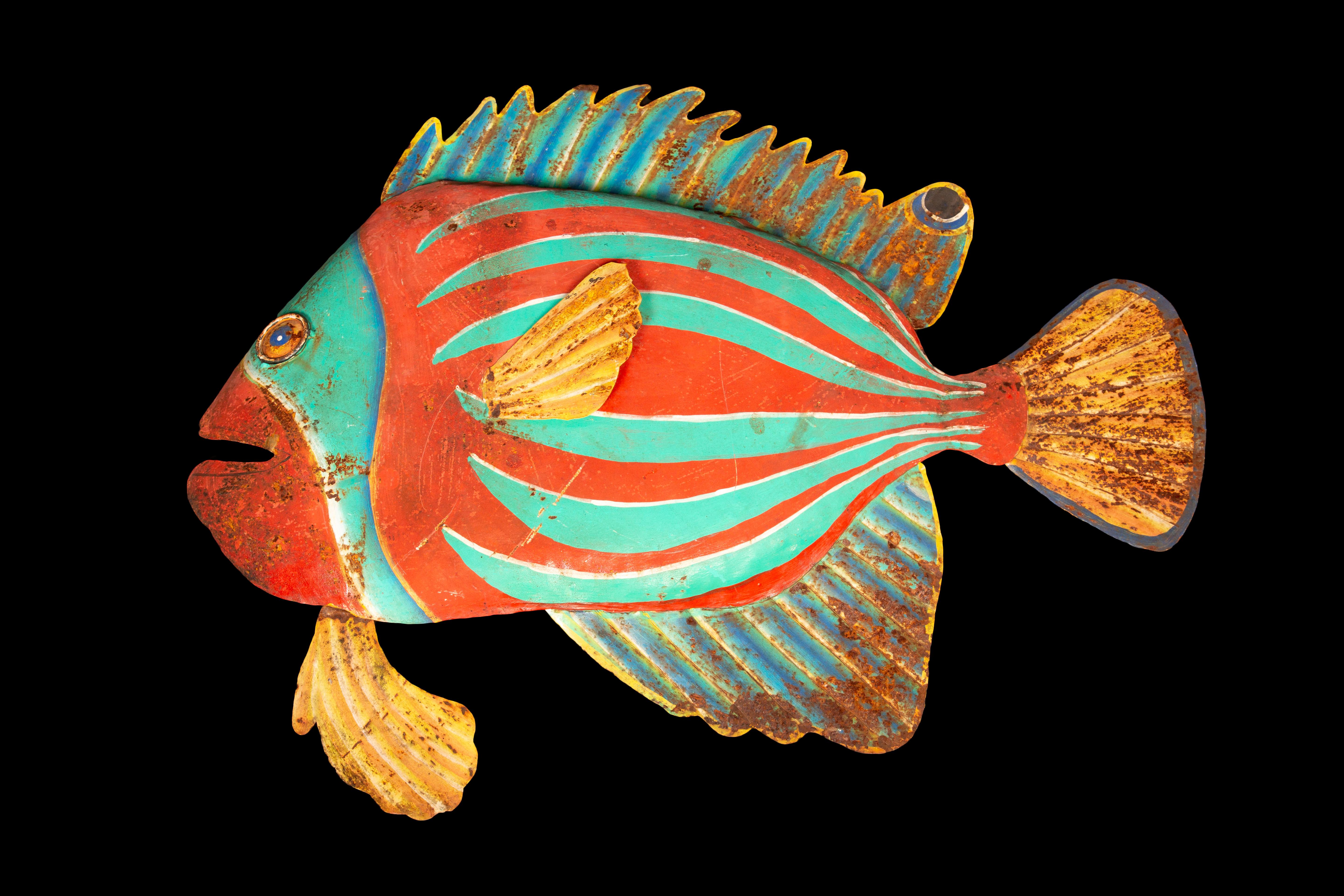 Large early 20th century painted metal fish. Probably from an Amusement Park.

Measures: 36