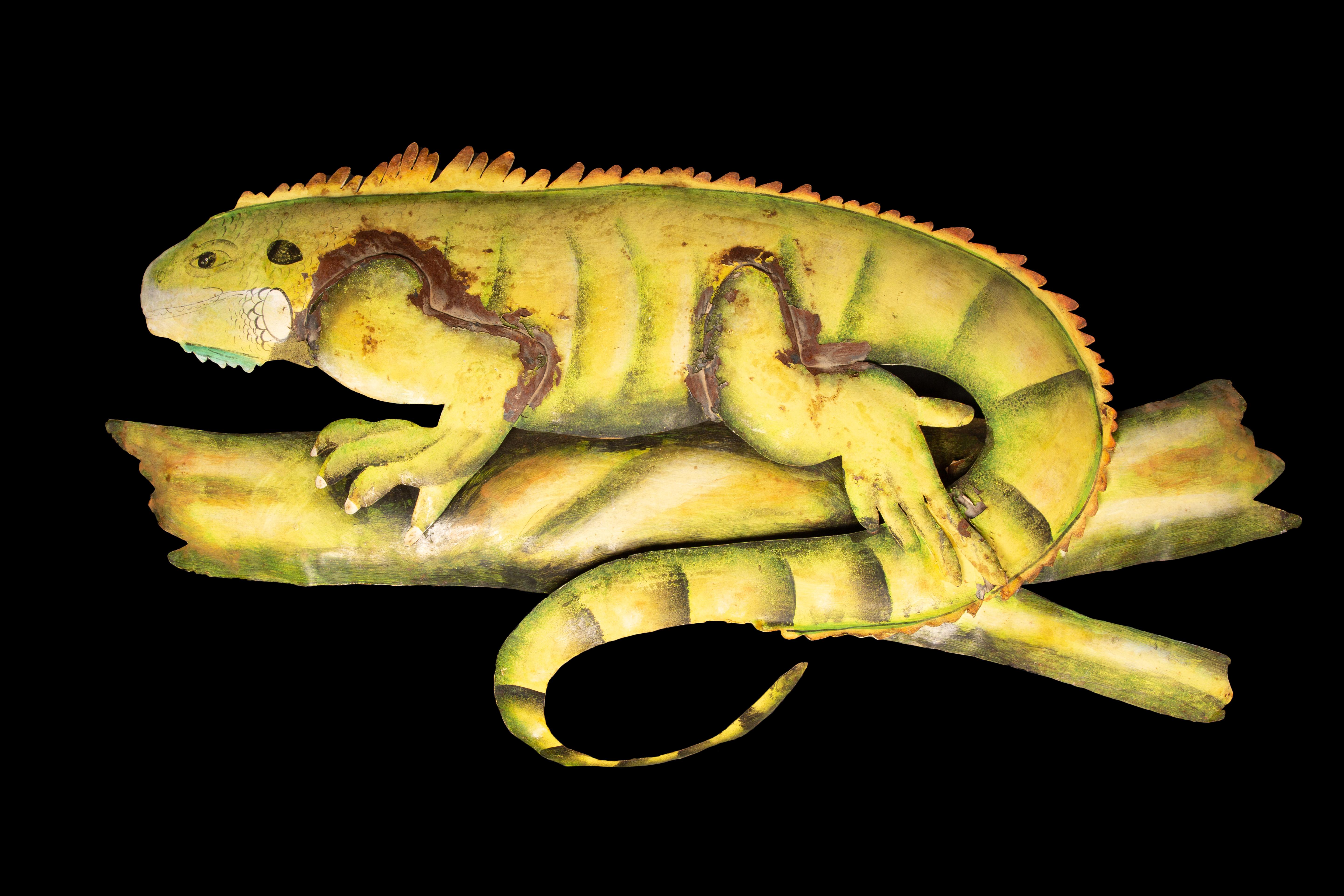 Large early 20th century painted metal lizard. Probably from an Amusement Park.

Measures: 36