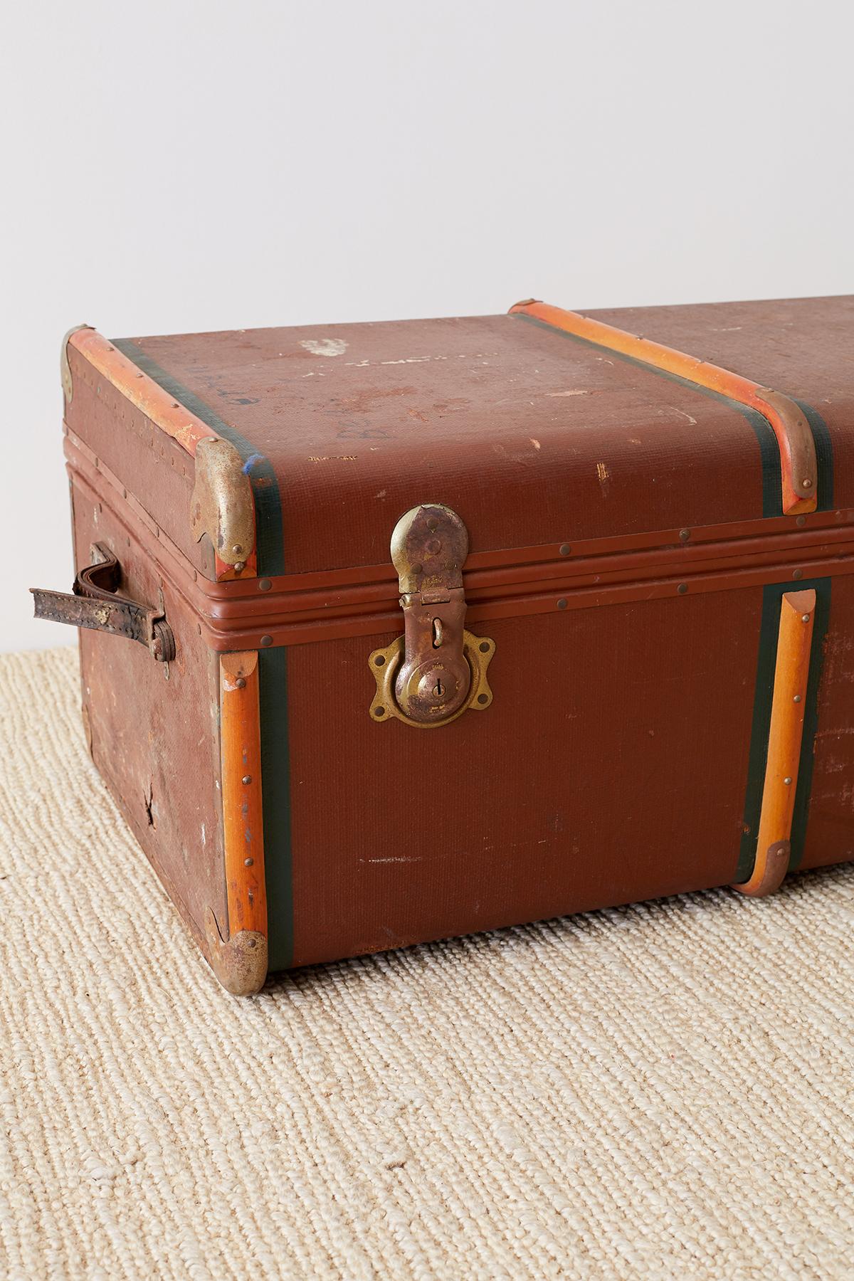 Brass Early 20th Century Painted Steamer Travel Trunk
