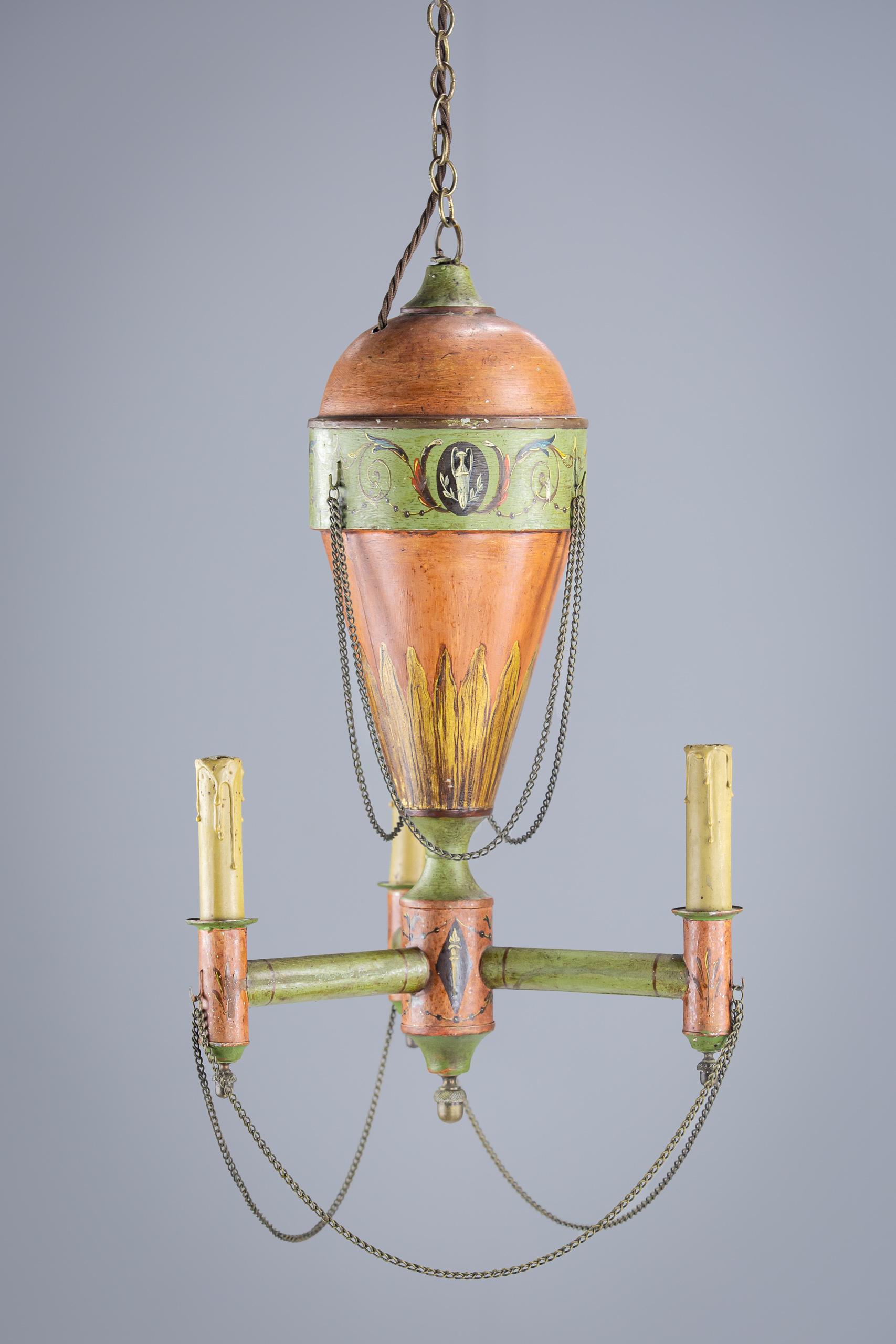 French Early 20th Century Painted Tole Hot Air Balloon Chandelier For Sale