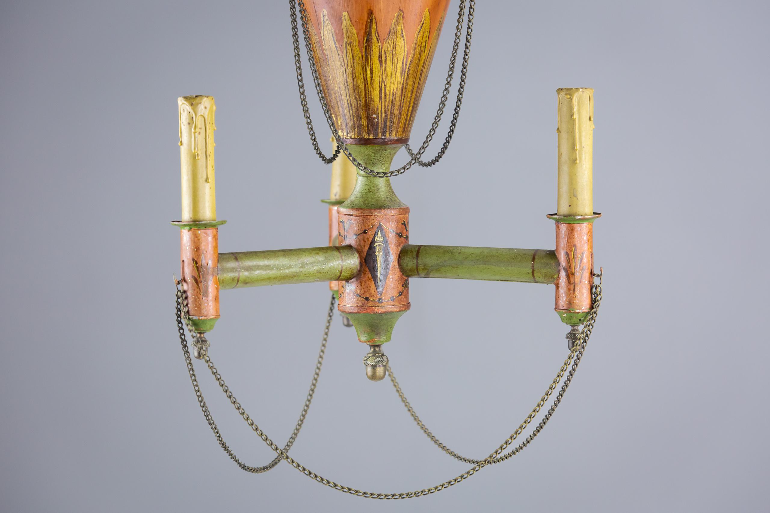Metal Early 20th Century Painted Tole Hot Air Balloon Chandelier For Sale