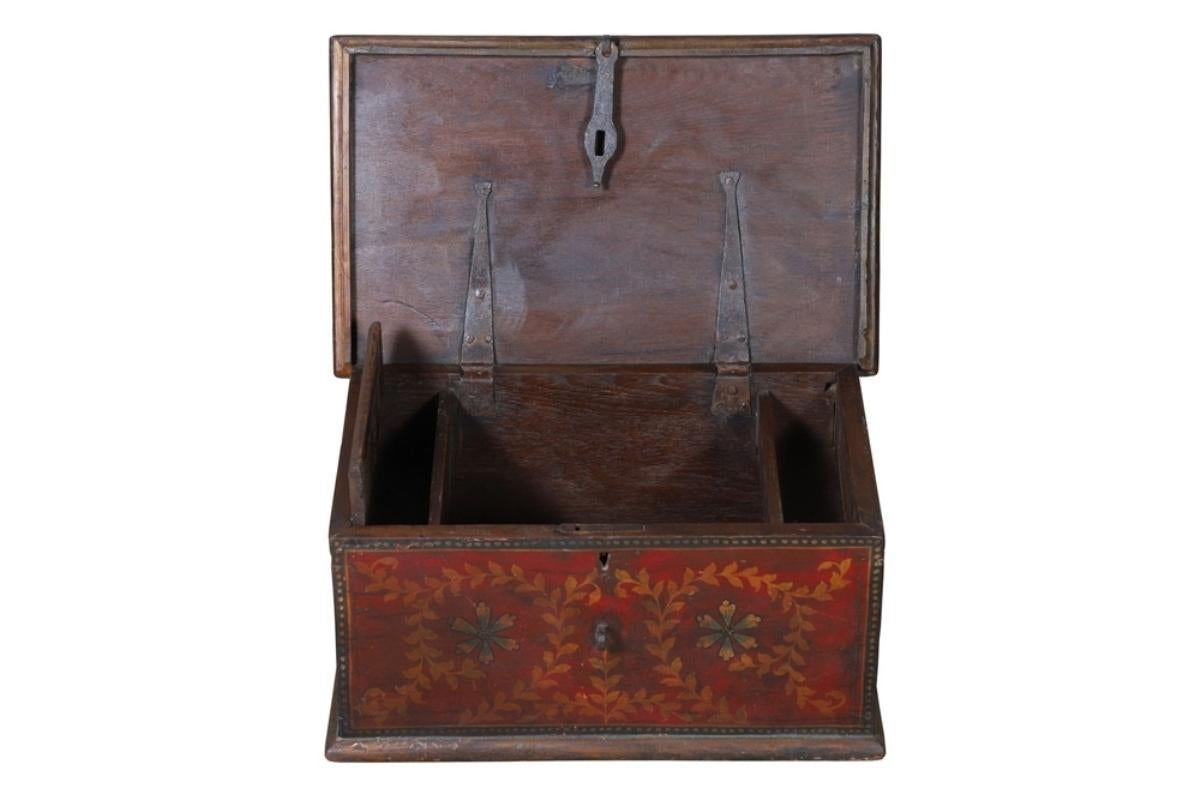 Wood Early 20th Century Painted Trunk from Gujarat For Sale