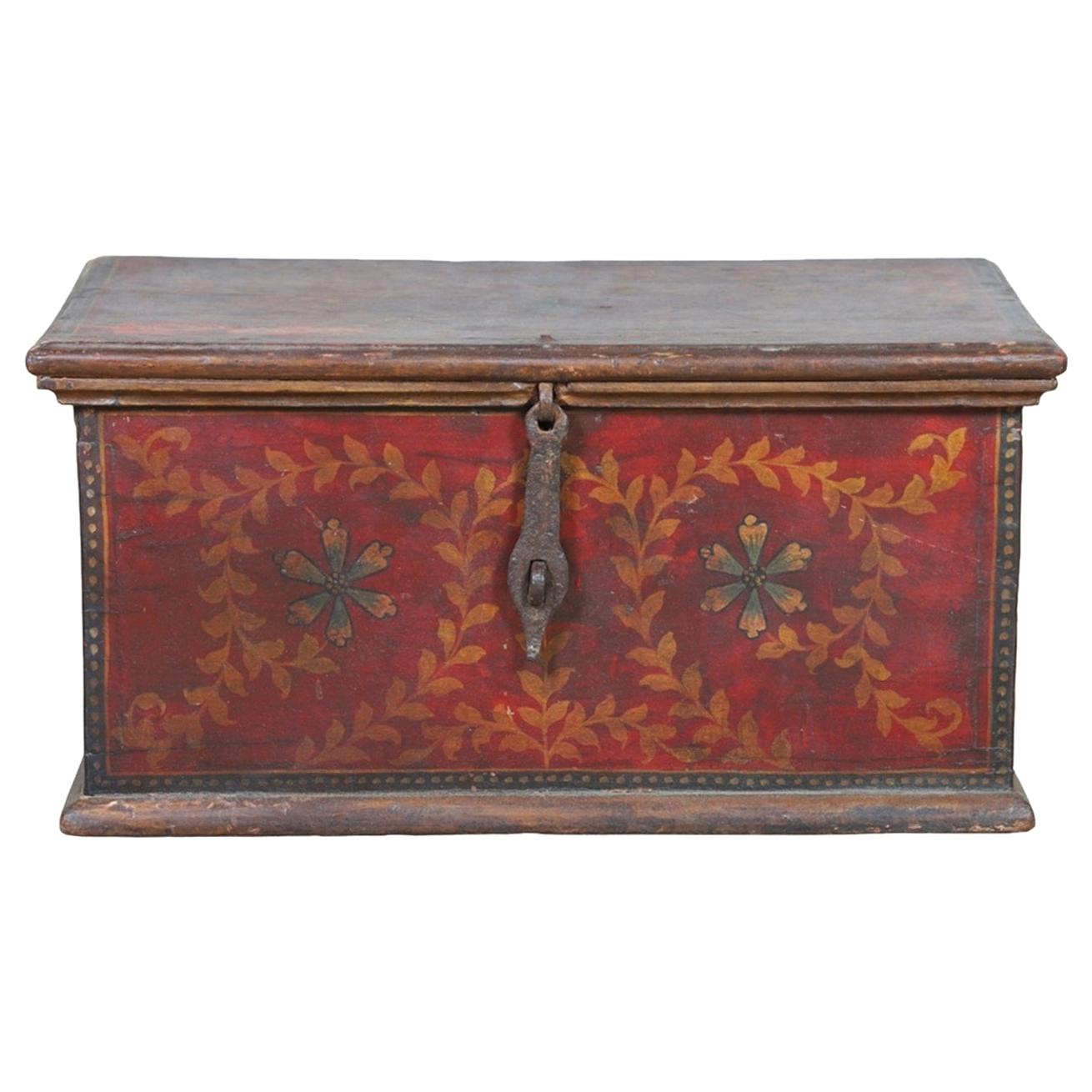Early 20th Century Painted Trunk from Gujarat For Sale
