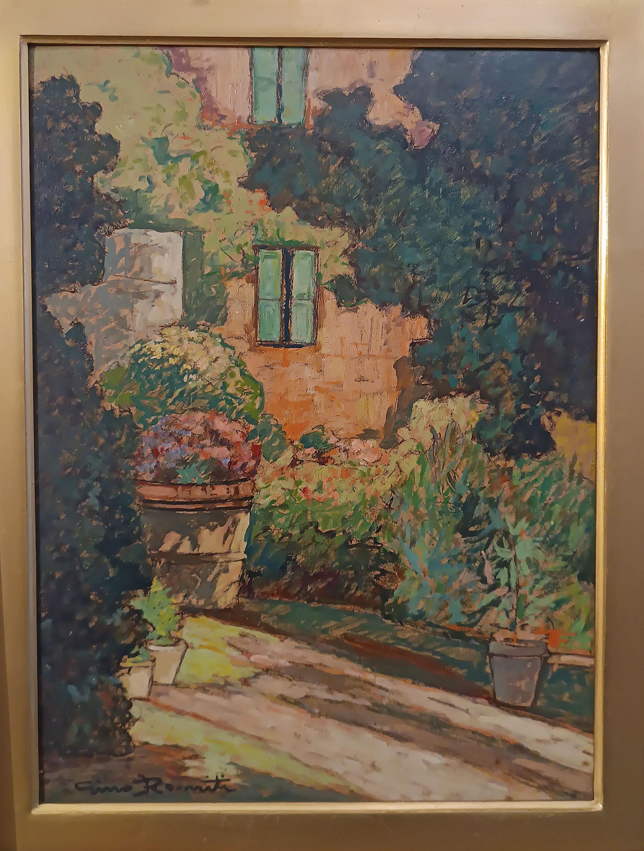 EARLY 20th CENTURY PAINTING GLIMMER OF GARDEN For Sale 5