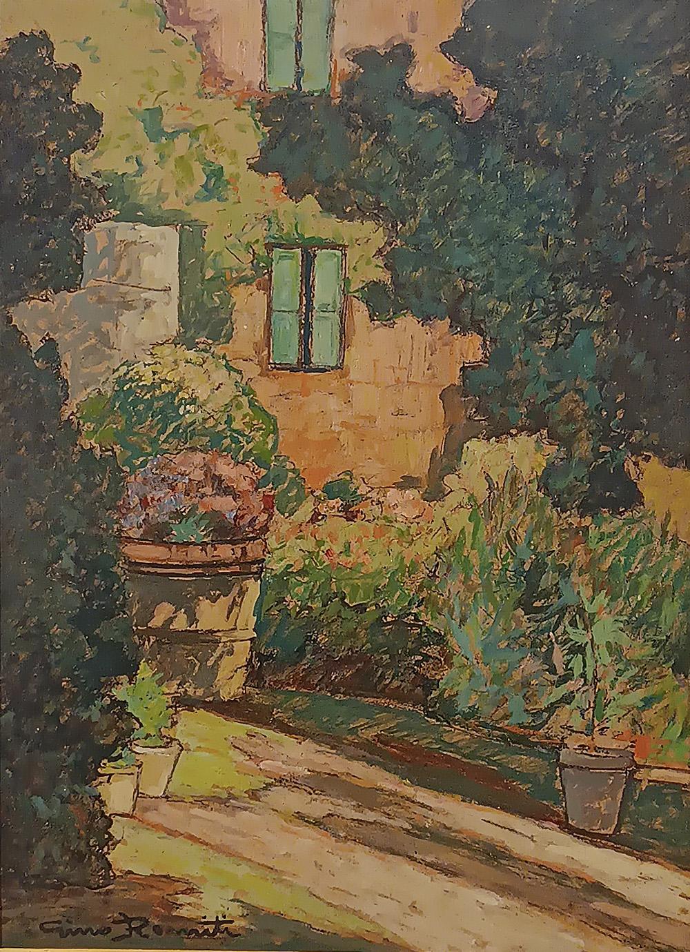 Italian EARLY 20th CENTURY PAINTING GLIMMER OF GARDEN For Sale