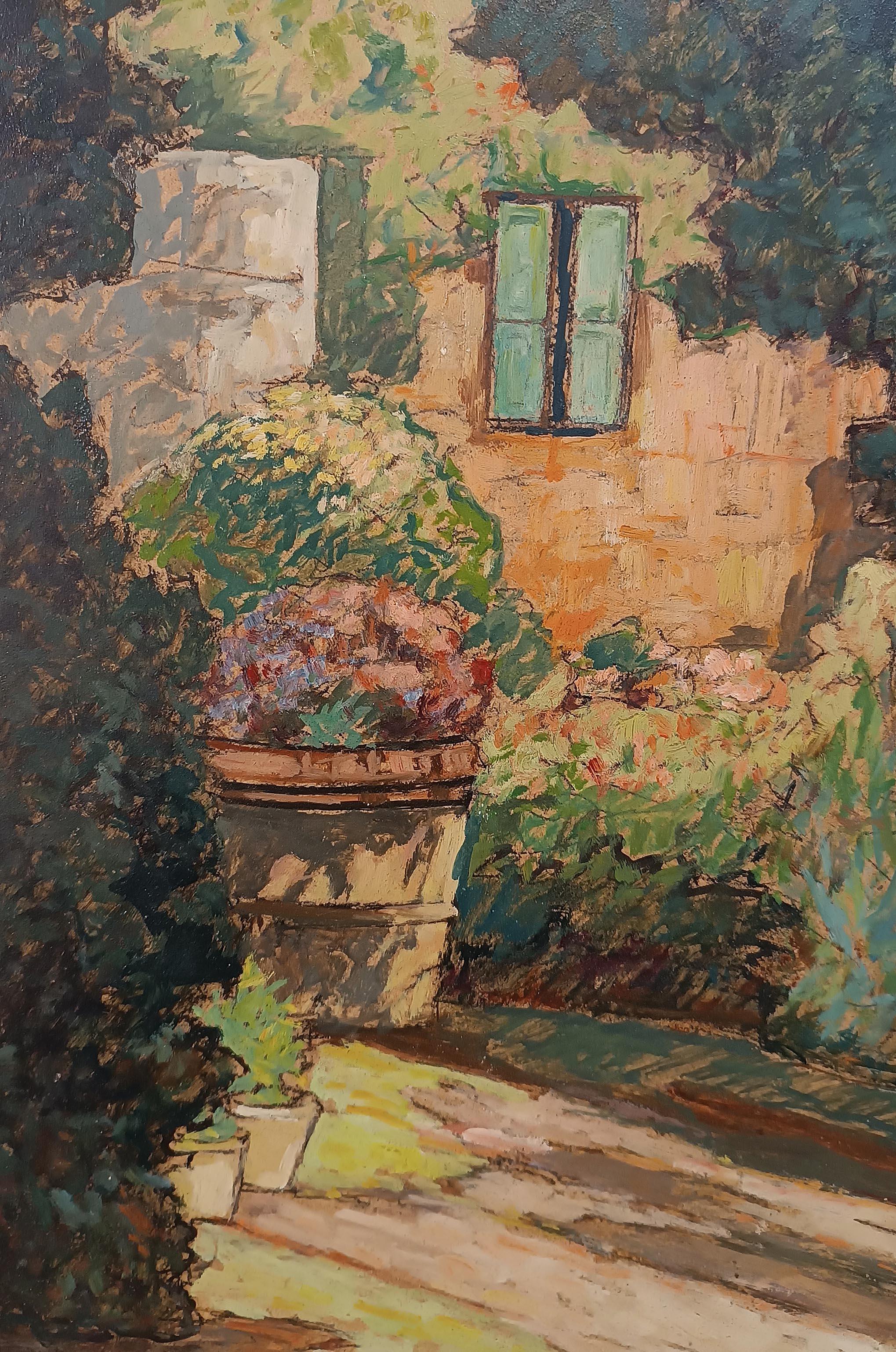 Hand-Crafted EARLY 20th CENTURY PAINTING GLIMMER OF GARDEN For Sale