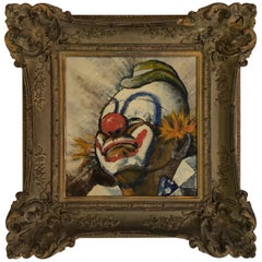 Early 20th Century Painting of a Clown in Antique Frame
