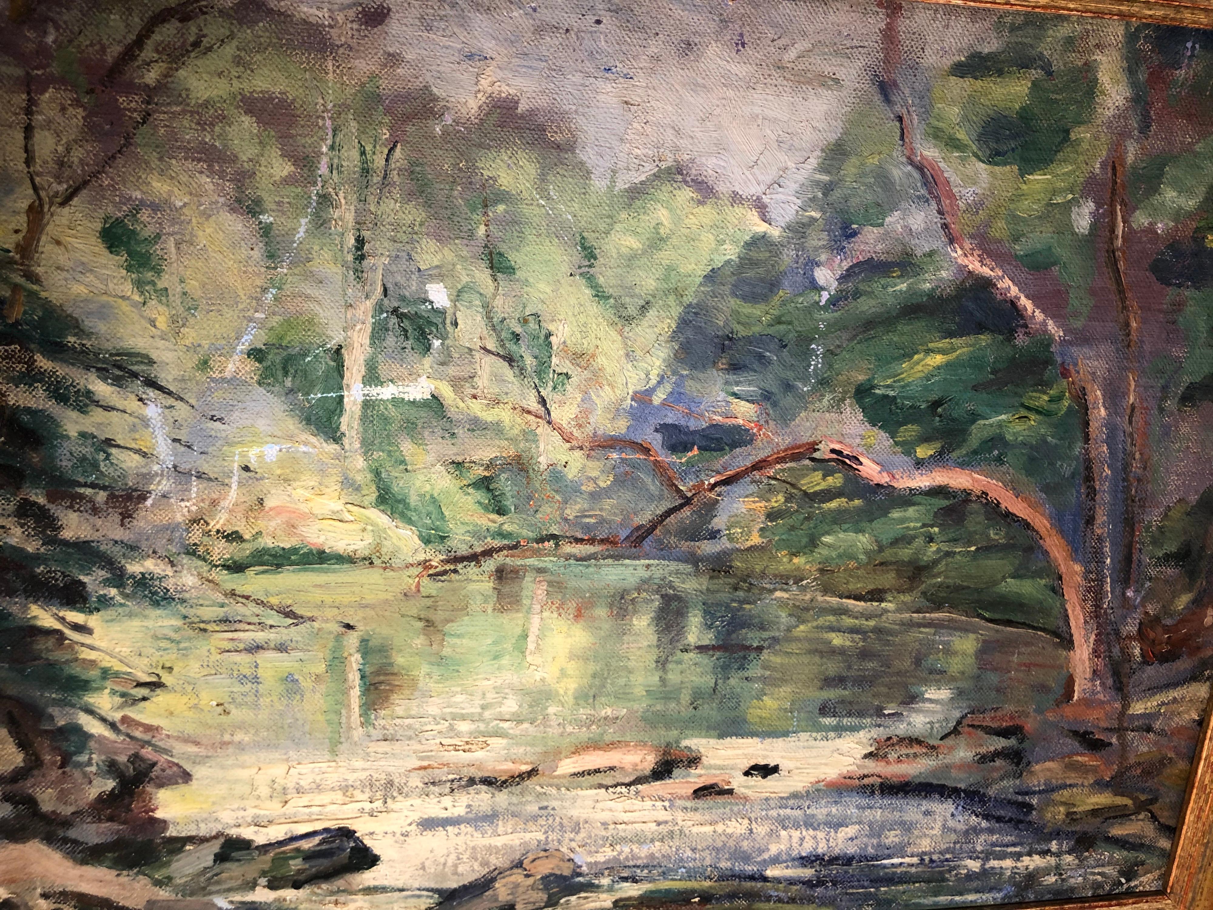 Peinture du début du 20e siècle représentant un cours d'eau en vente 4