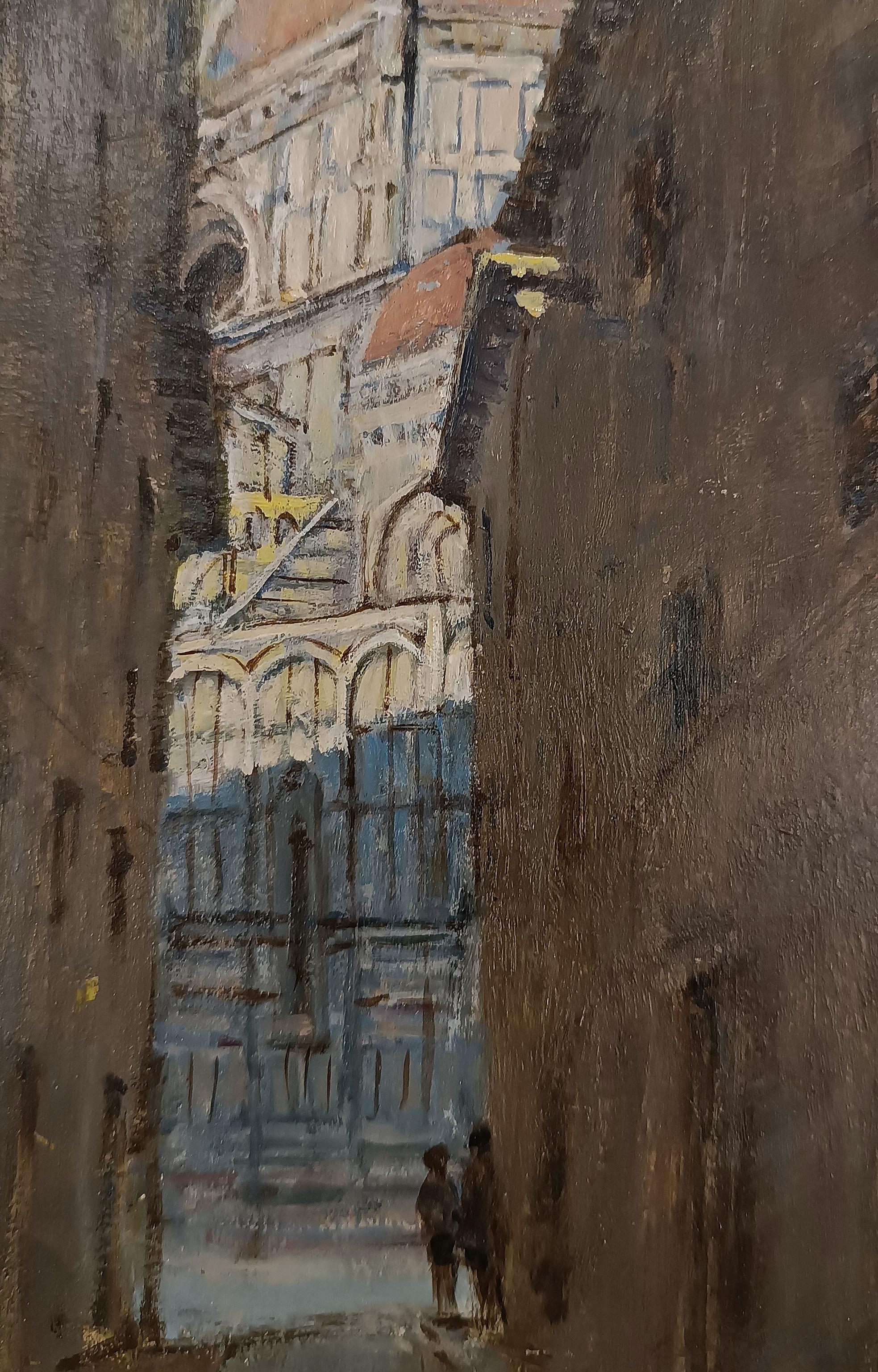Intagliato a mano EARLY 20th CENTURY PAINTING WITH FLORENTINE VIEW in vendita