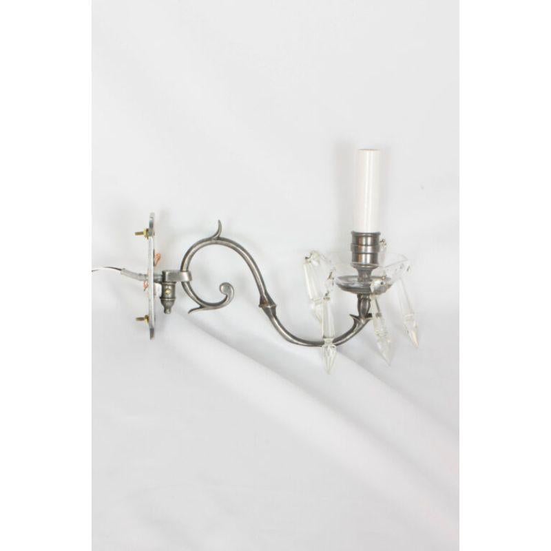 Early 20th Century Pair Antique Nickel and Crystal Sconces In Excellent Condition For Sale In Canton, MA