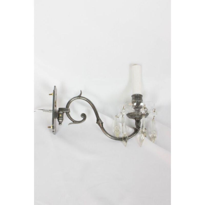 Early 20th Century Pair Antique Nickel and Crystal Sconces For Sale 2