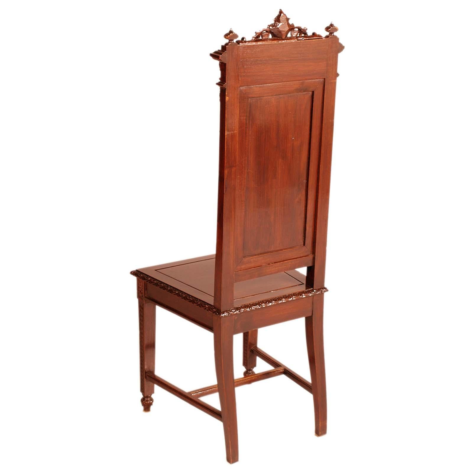 Art Nouveau Coppia di sedie eclettiche Venezia in noce di Testolini Frères dei primi del Novecento in vendita