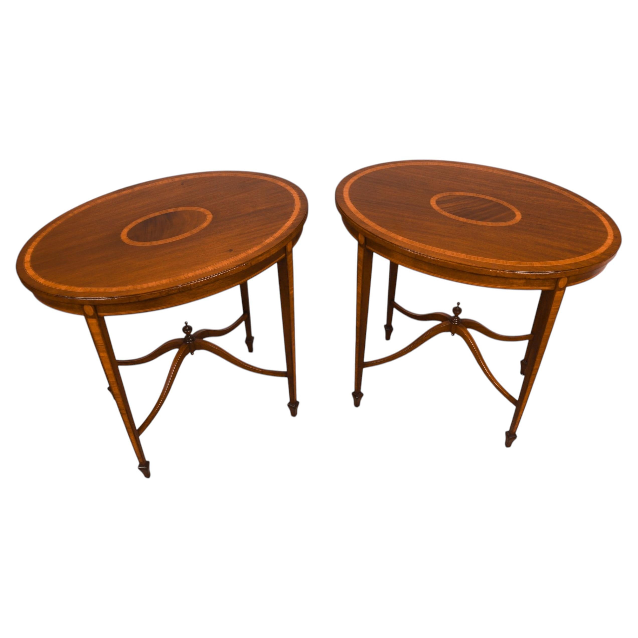 Early 20th Century Pair Edwardian-Style Mahogany and Satinwood Inlaid Side Table