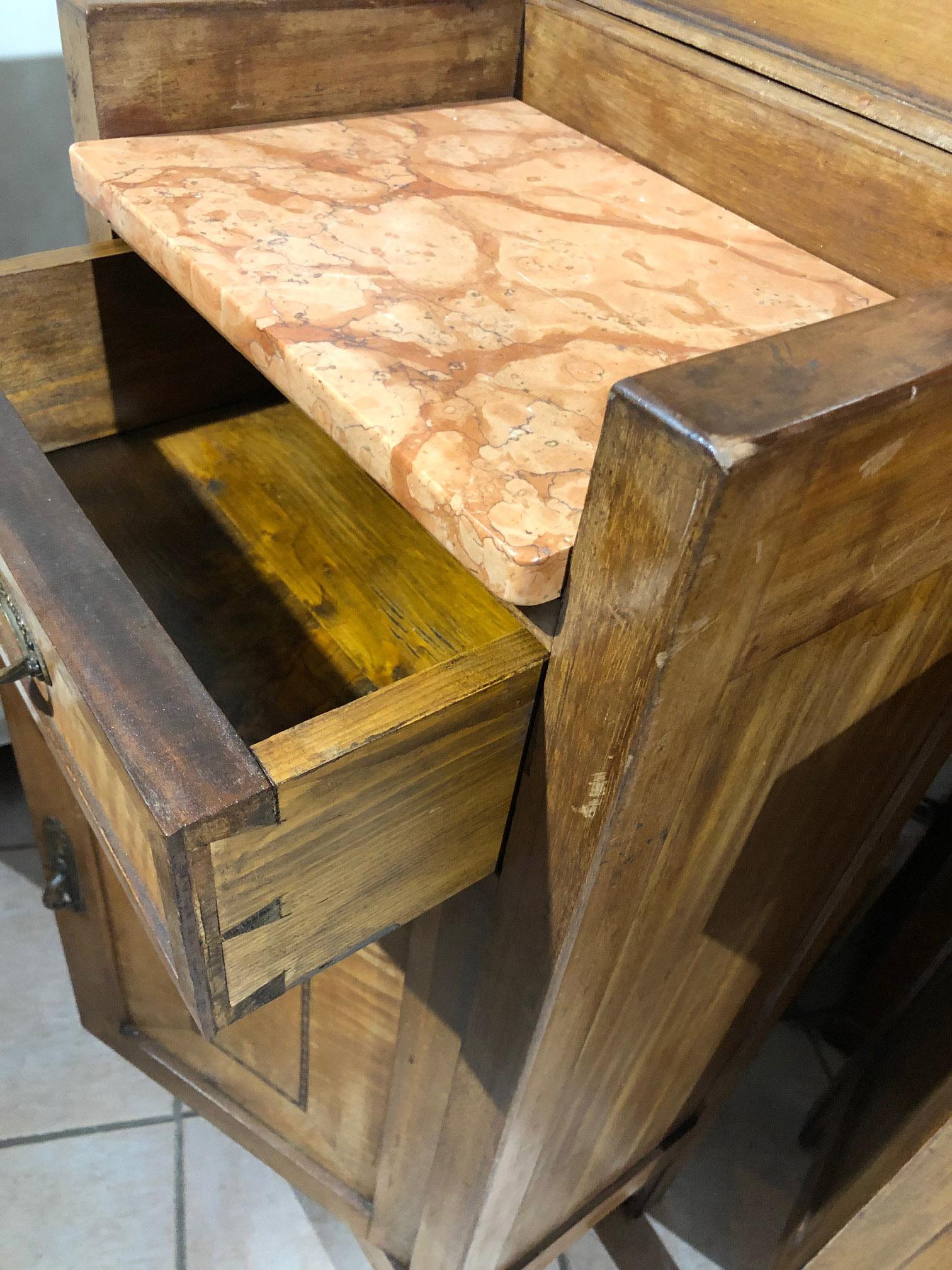  20th Century Pair of Nightstands Walnut with Pink Marble For Sale 4