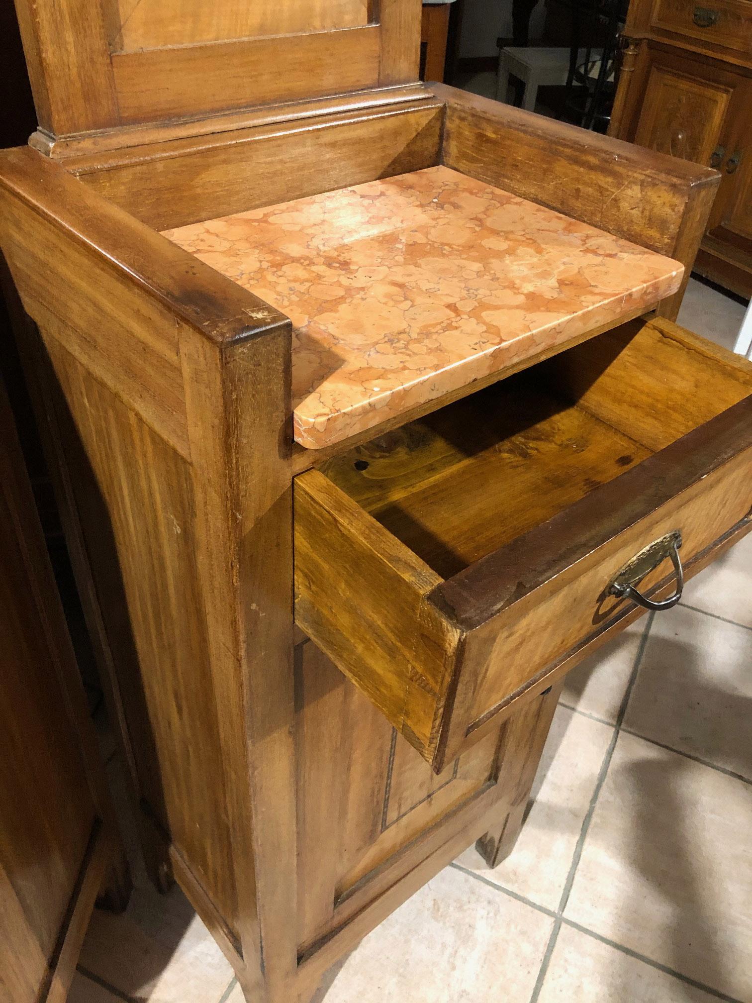  20th Century Pair of Nightstands Walnut with Pink Marble For Sale 5
