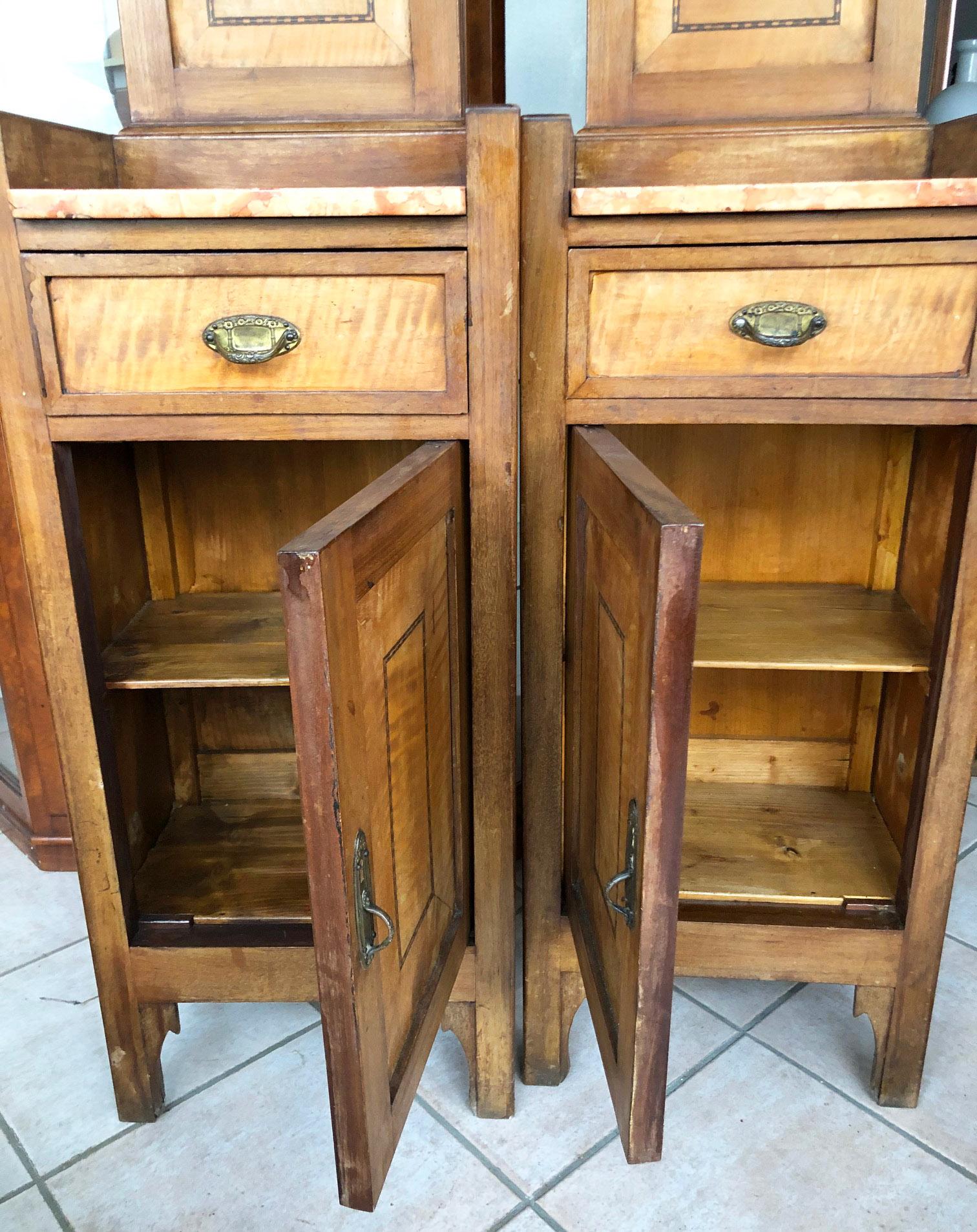  20th Century Pair of Nightstands Walnut with Pink Marble For Sale 6
