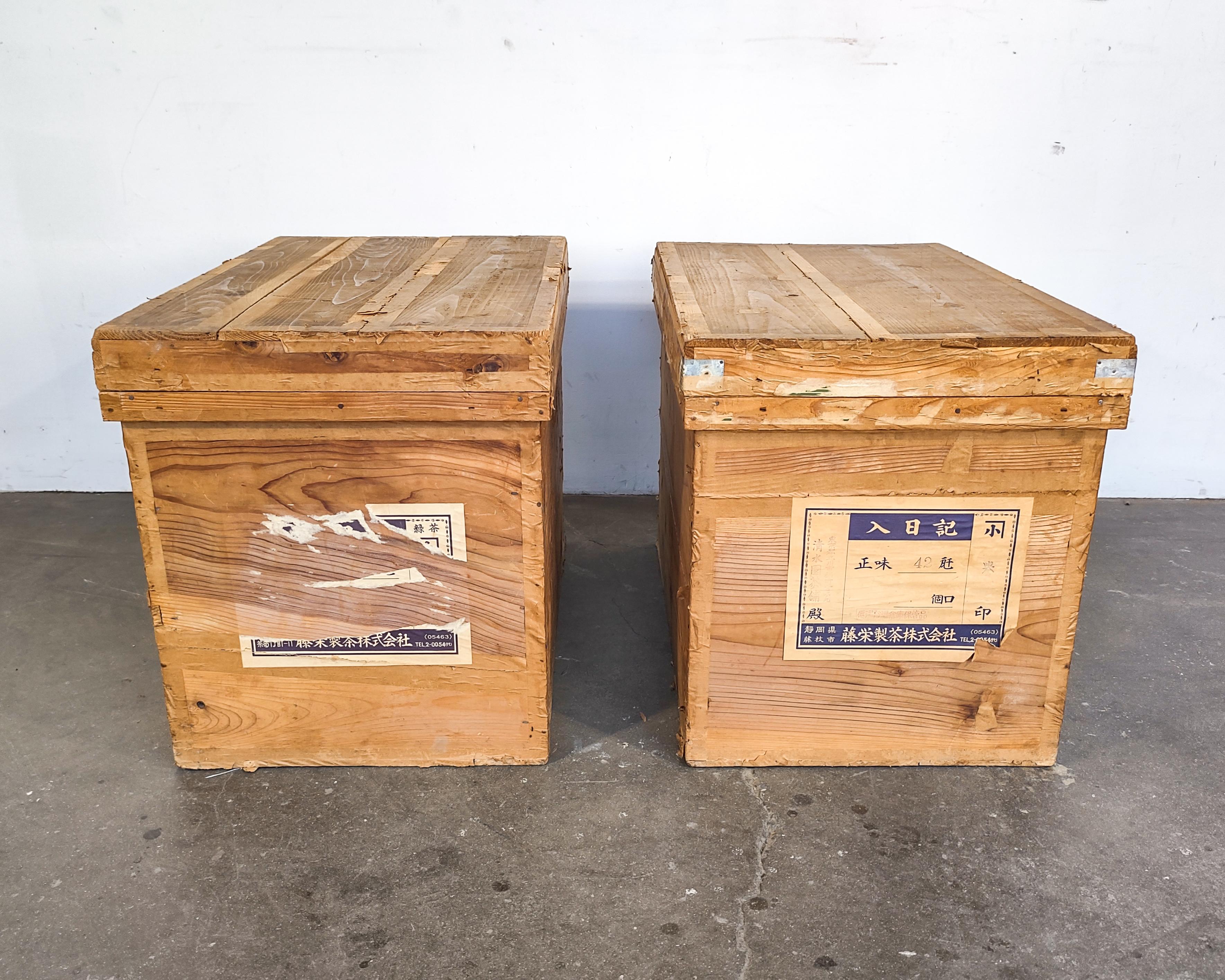 Early 20th Century Pair of '2' Japanese Tea Crates with Tin Lining 6