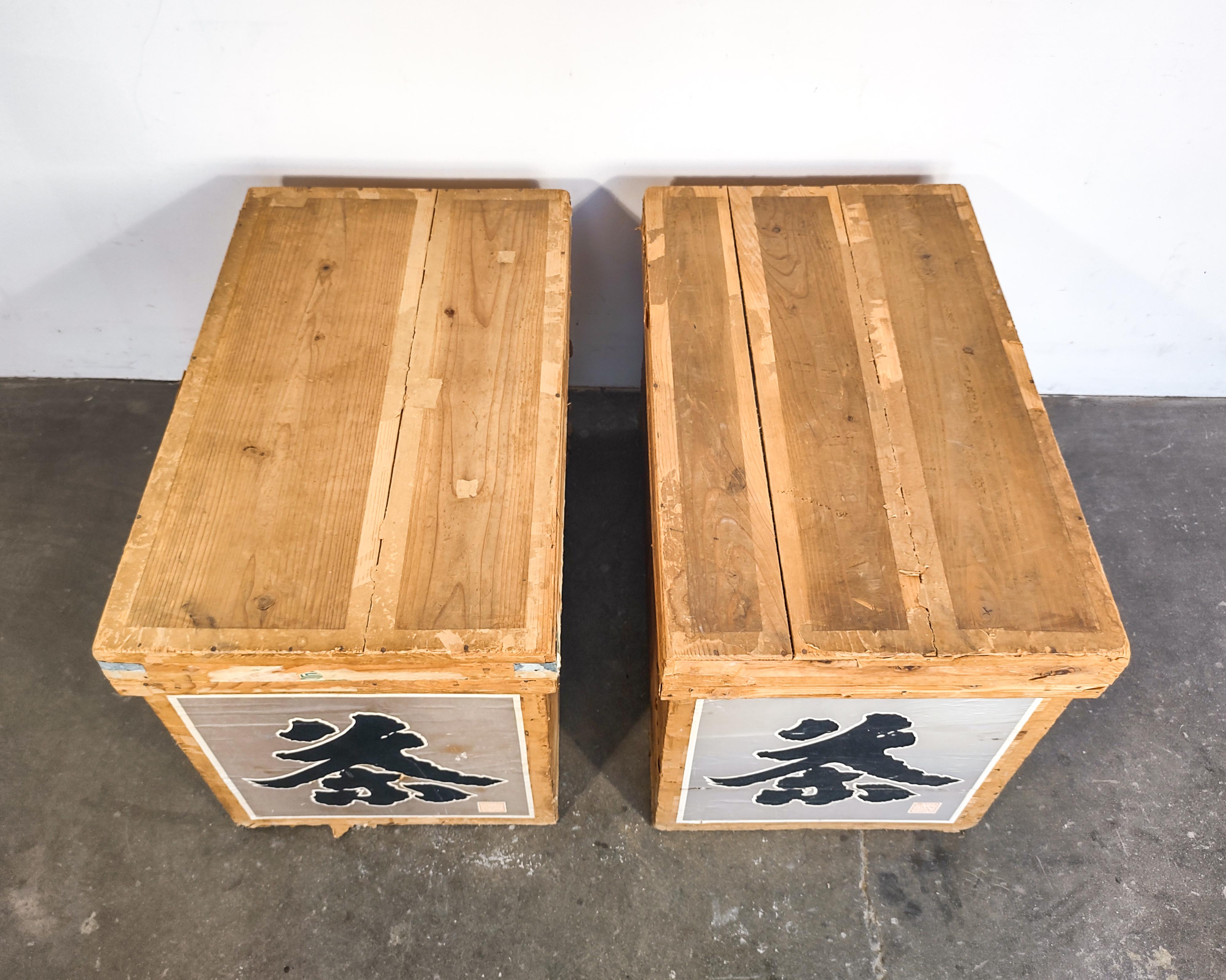 Anglo-Japanese Early 20th Century Pair of '2' Japanese Tea Crates with Tin Lining