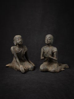 Early 20th century Pair of antique bronze Burmese Monk statues from Burma