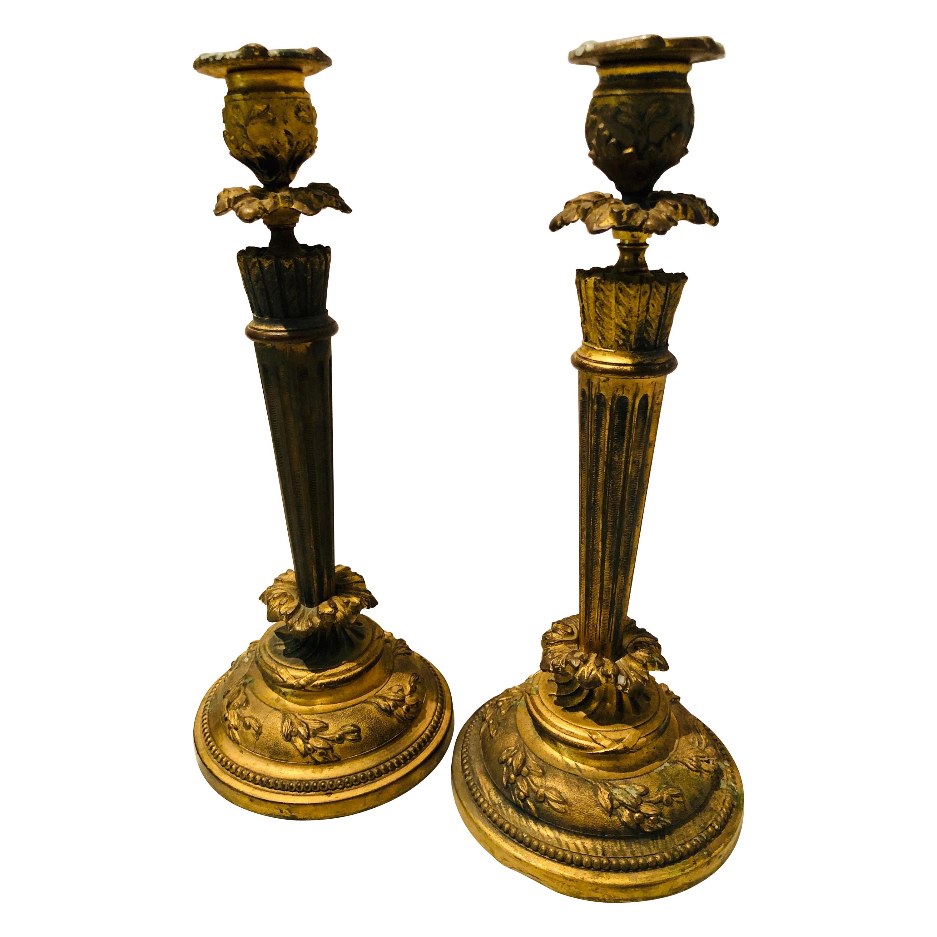 Early 20th Century Pair of Antique Bronze Candlesticks For Sale