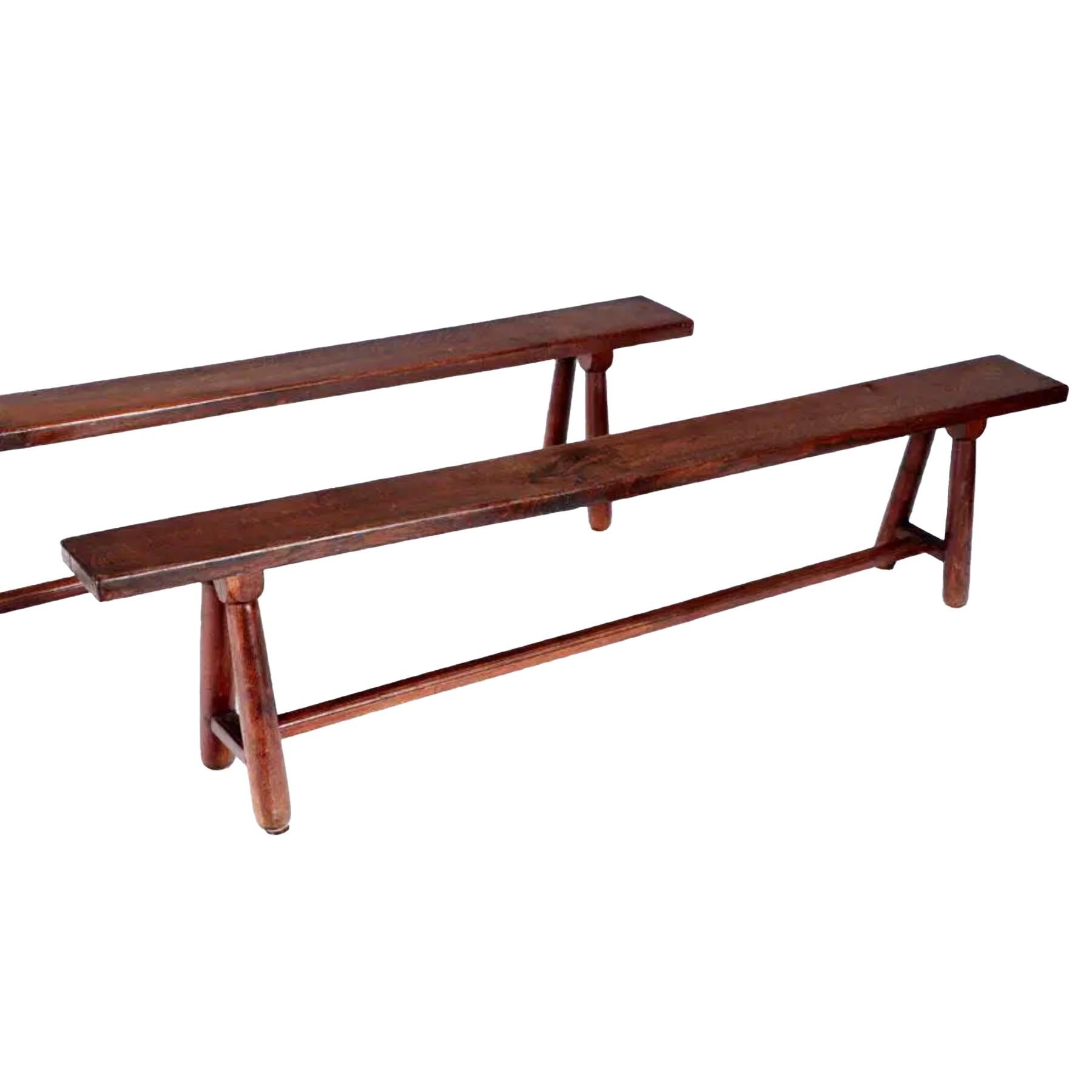 Early 20th Century Antique French Oak Rustic Farmhouse Benches For Sale
