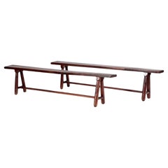Early 20th Century Pair of Antique French Oak Rustic Farmhouse Benches