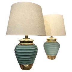 Early 20th Century Pair of Art Deco Table Lamps with Teal Finish, Unknown, 1930s