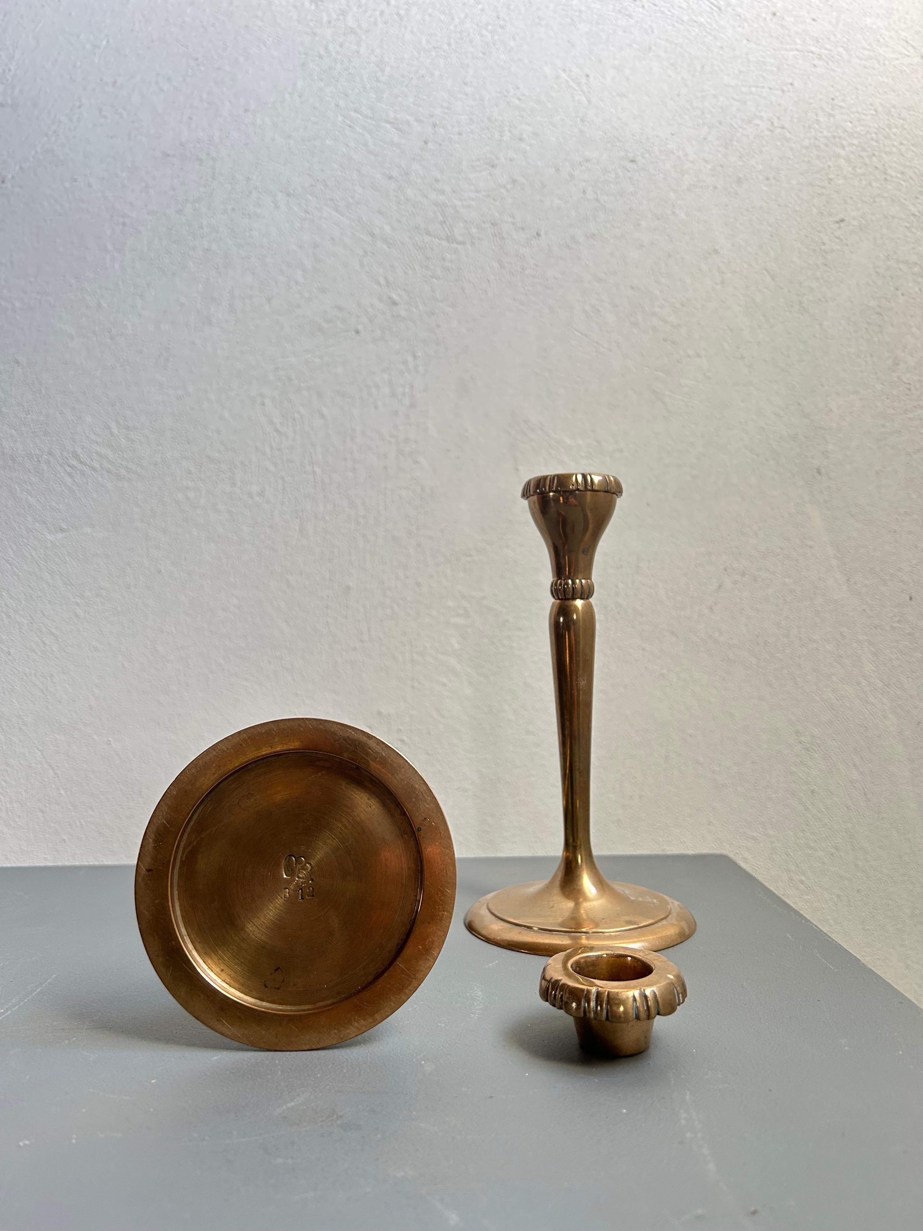 Danish Early 20th Century Pair of Arts and Crafts Bronze Candle Holders, Mogens Ballin For Sale