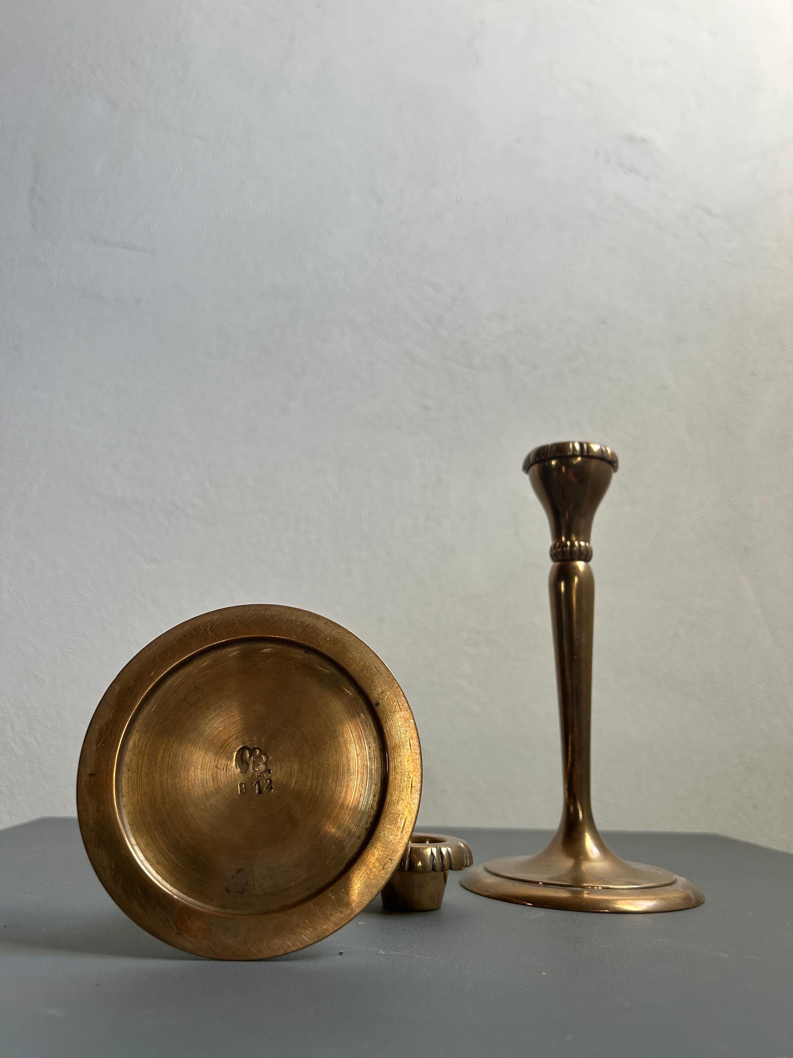 Hand-Crafted Early 20th Century Pair of Arts and Crafts Bronze Candle Holders, Mogens Ballin For Sale