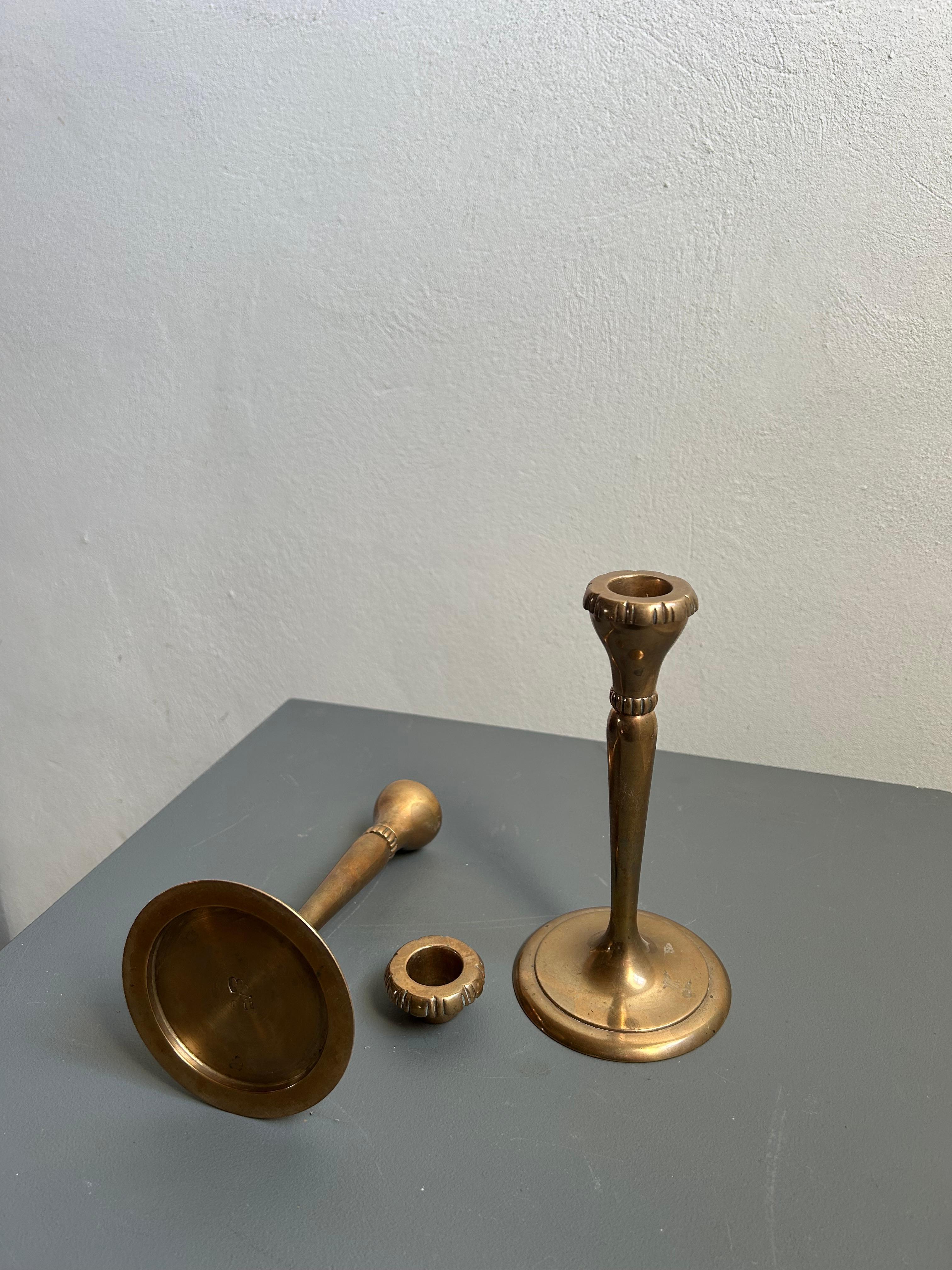 Early 20th Century Pair of Arts and Crafts Bronze Candle Holders, Mogens Ballin For Sale 1